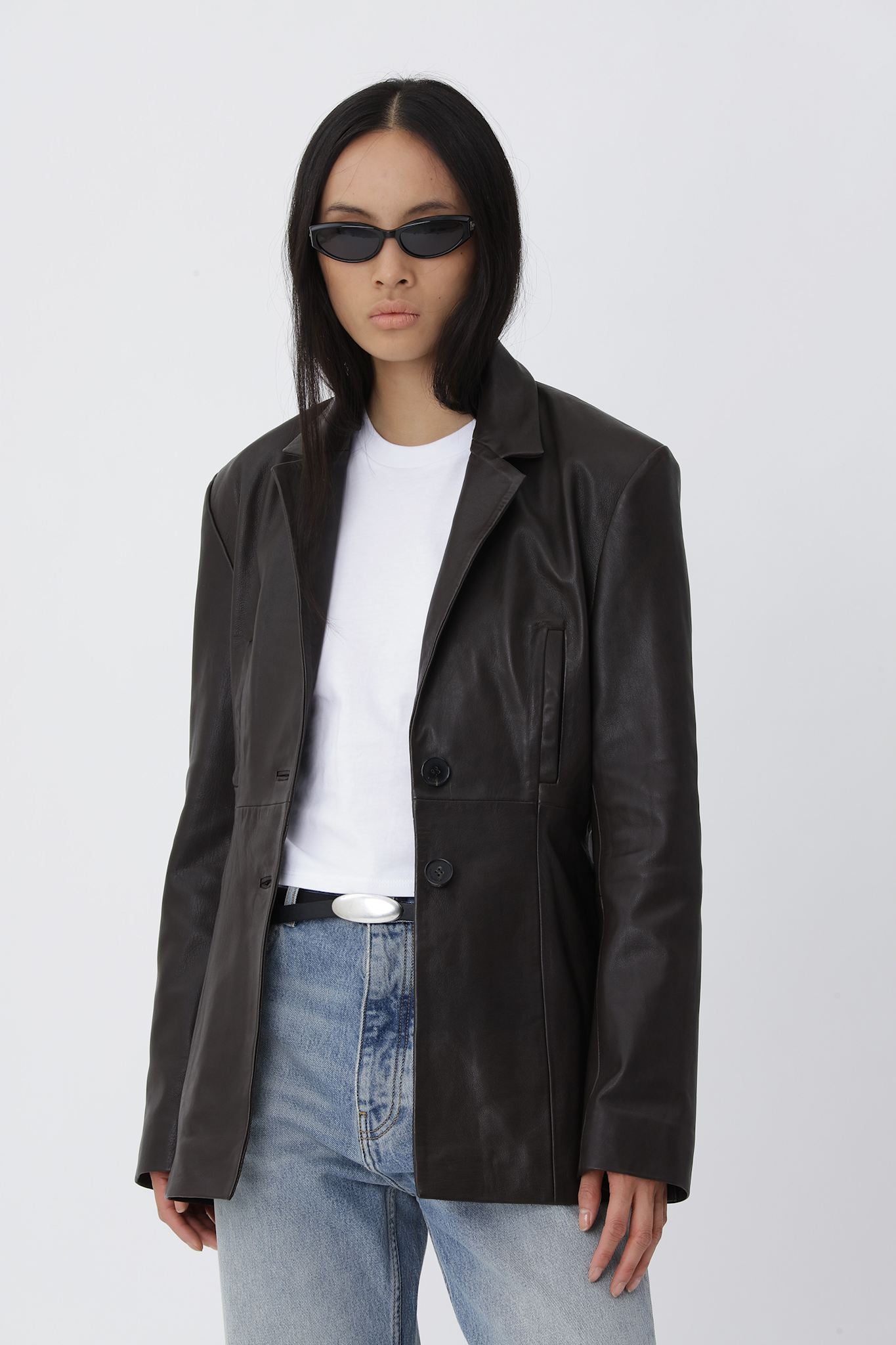 Silva Leather Blazer - Deep Brown