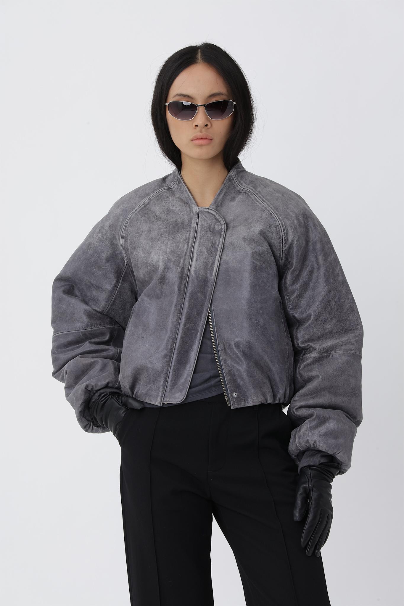 Ola leather Bomber jacket - Smoky Pearl GREY