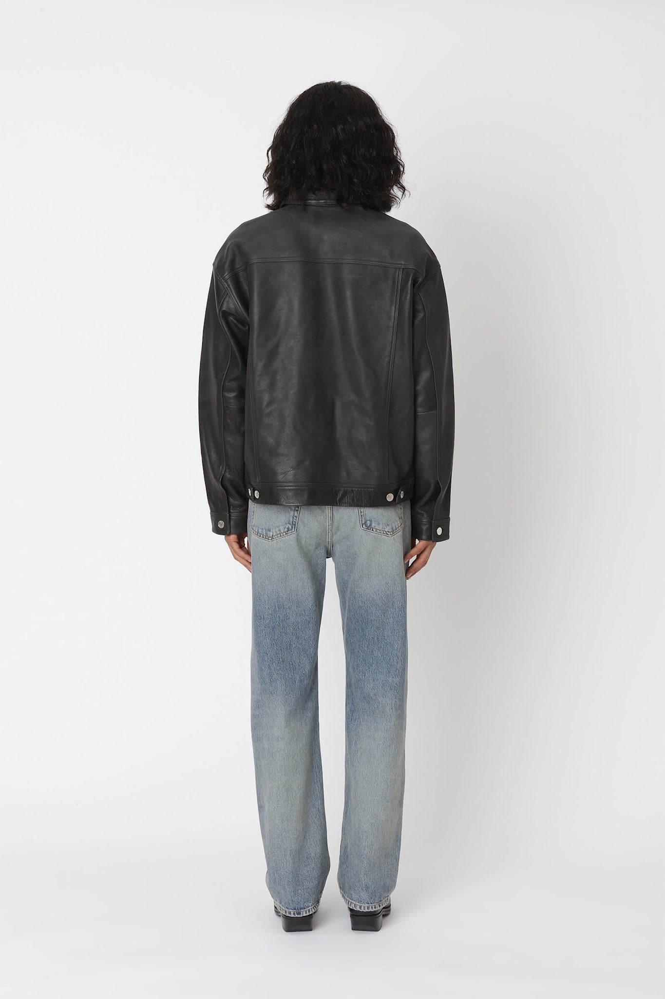 Won Hundred Men Ezra Leather Garment Washed Black