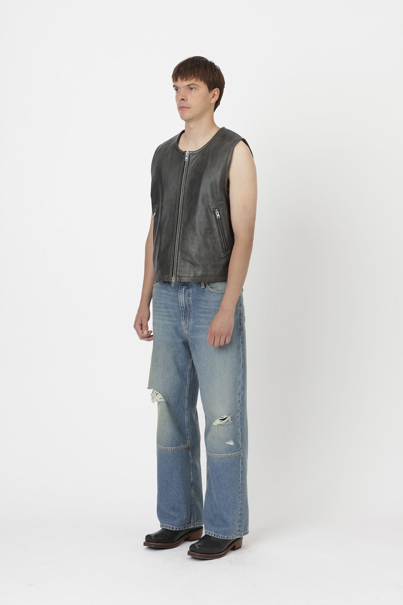 Won Hundred Men Lupin Leather Vest Vest Black