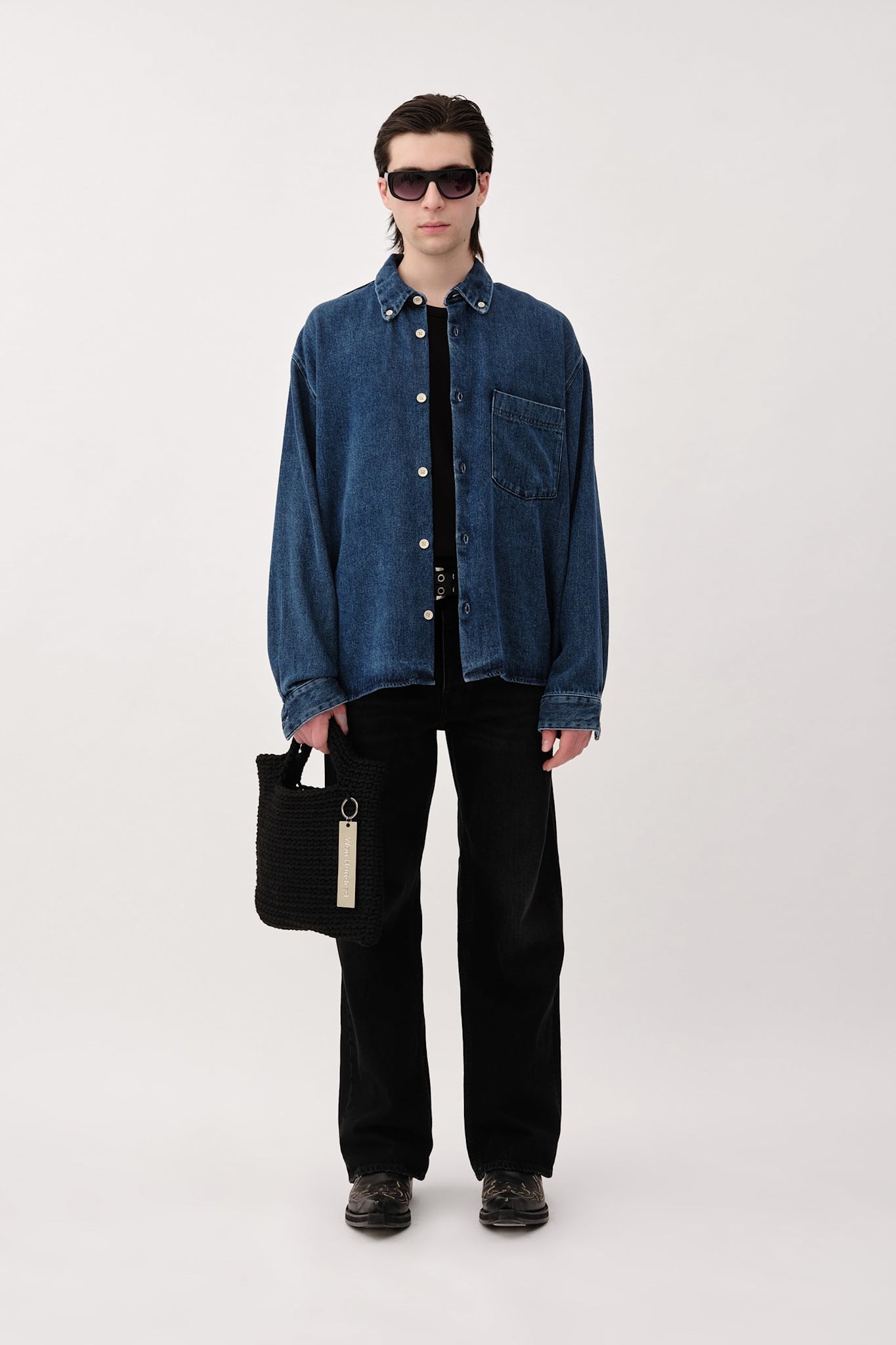 Won Hundred Men Maza Tencel Denim Mid Blue