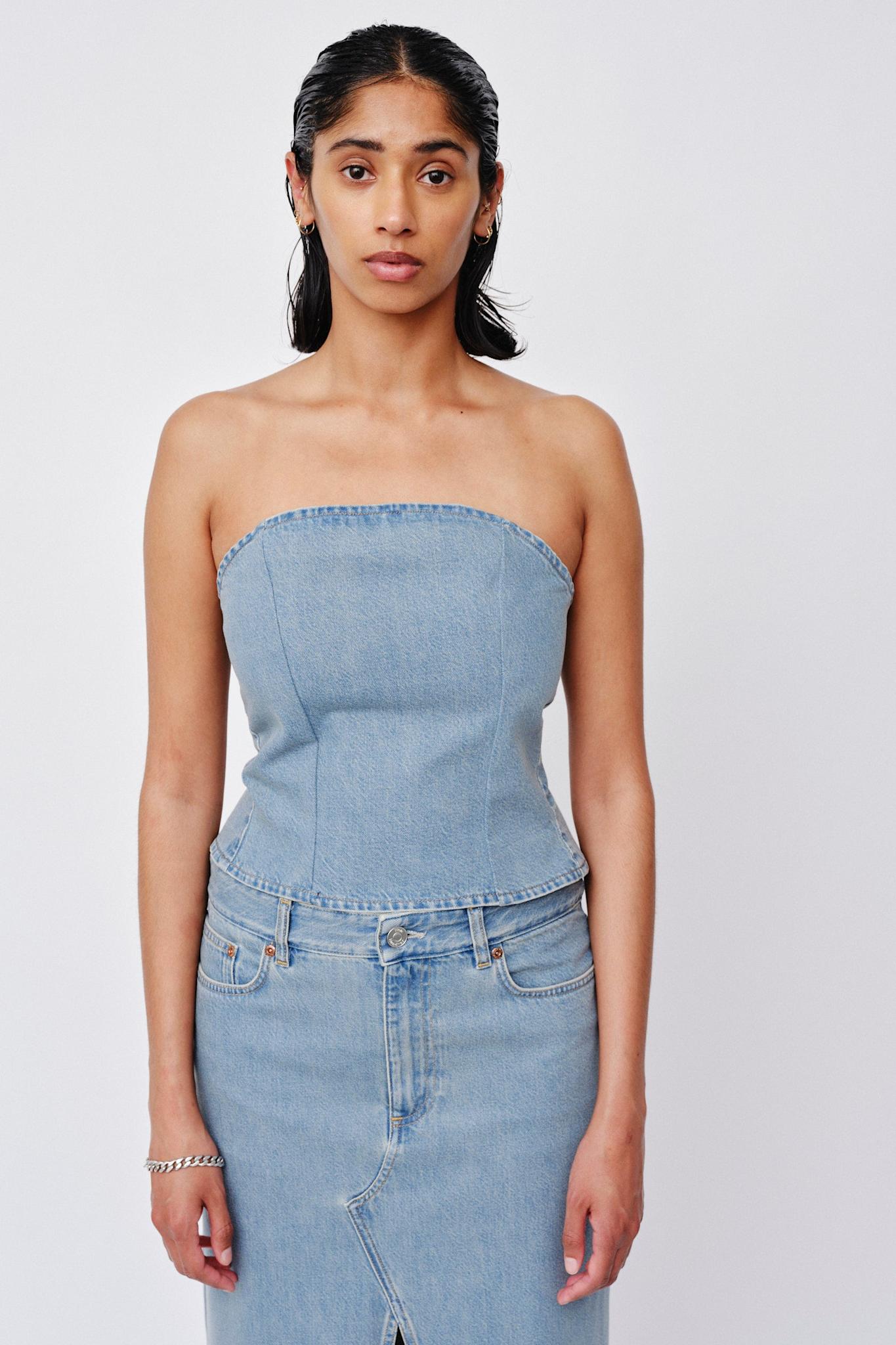 Won Hundred Women Monica Deconstructed Blue 6 Top Deconstructed blue wash 6