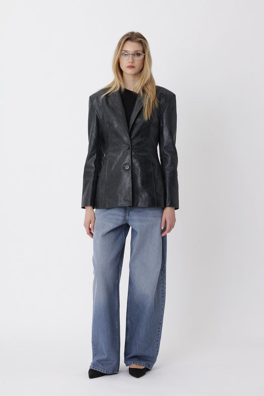 Fina Leather Blazer - Black