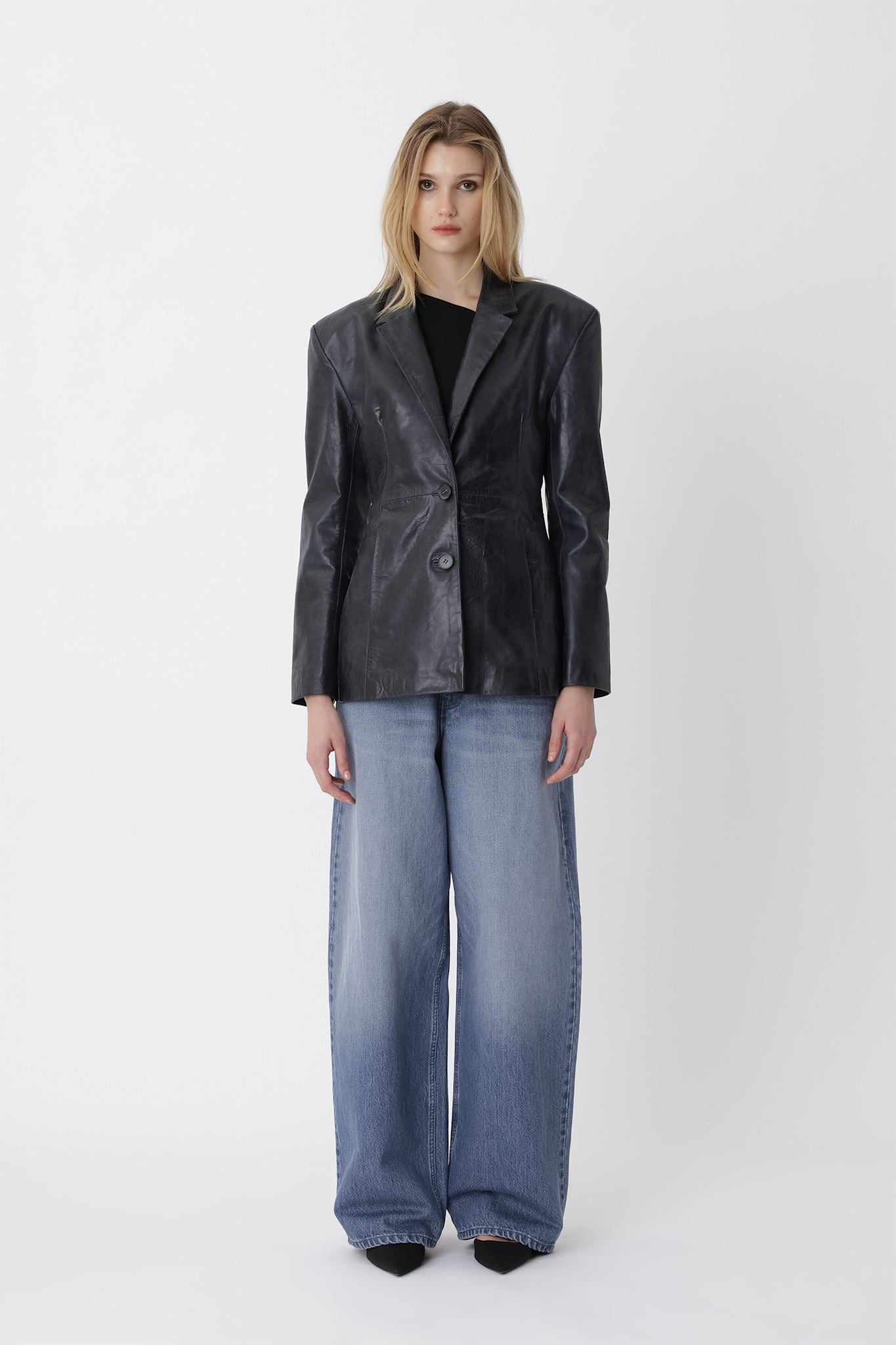 Fina Leather Blazer - Black