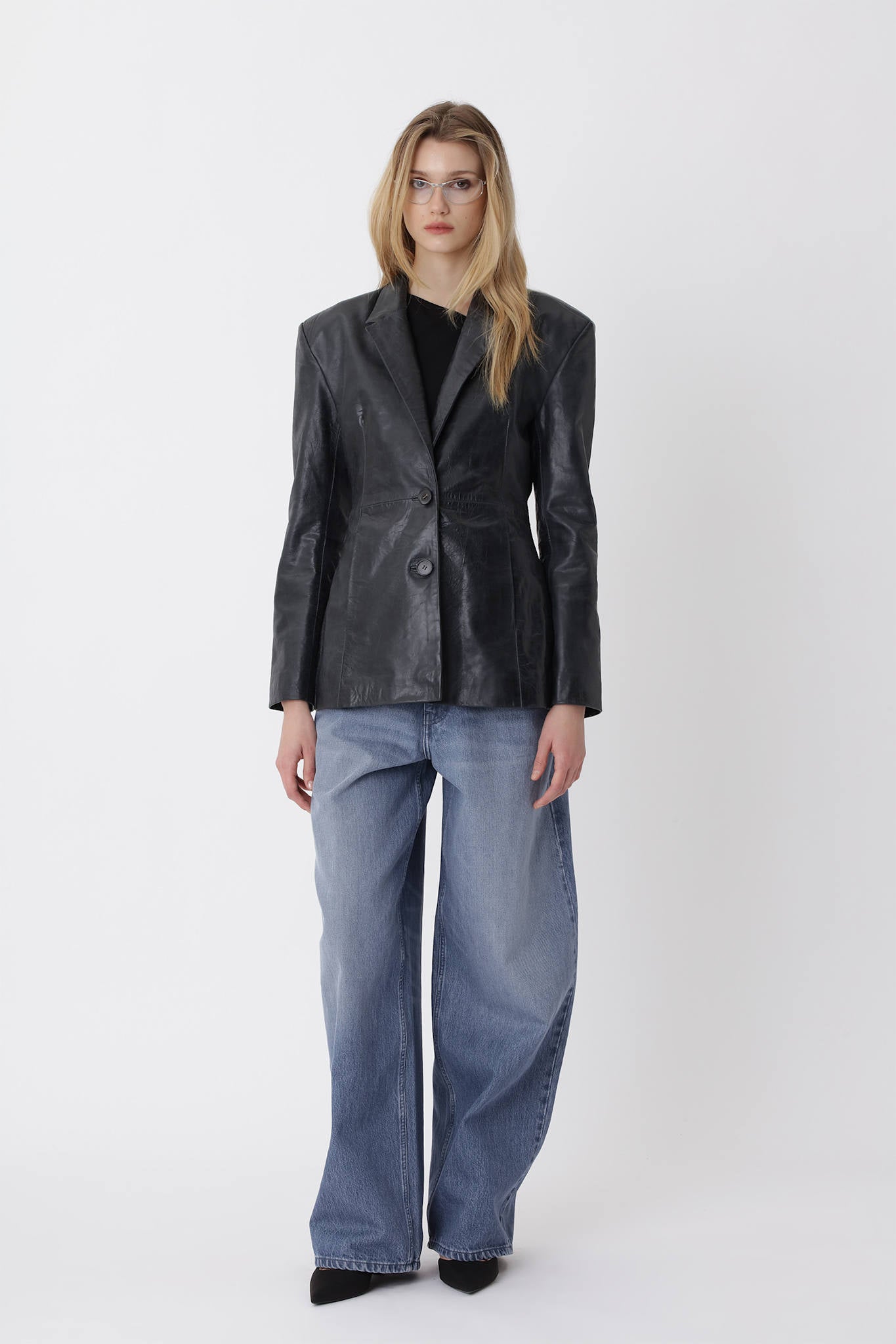 Fina Leather Blazer - Black