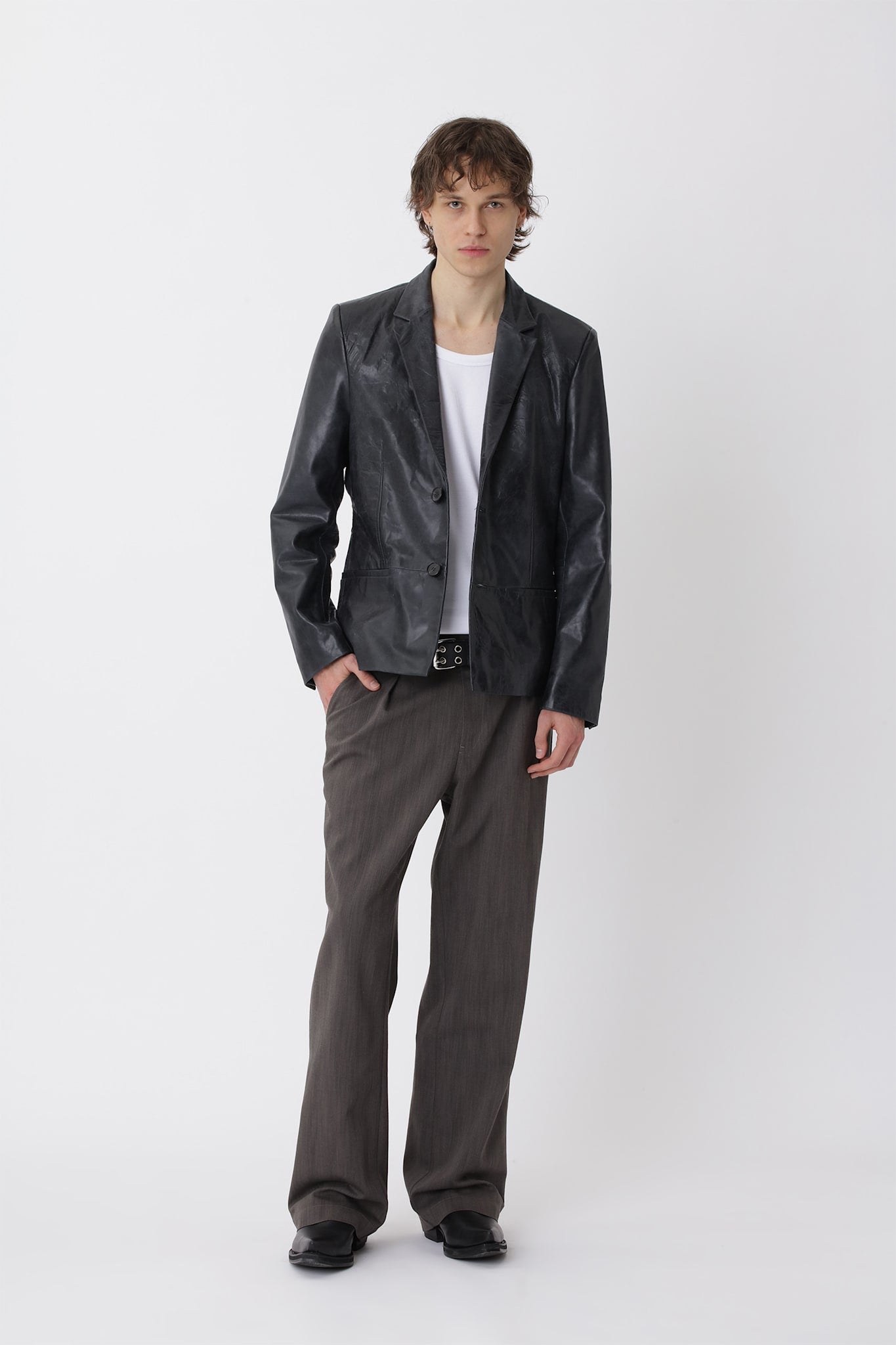 Oliver Leather Blazer - Black