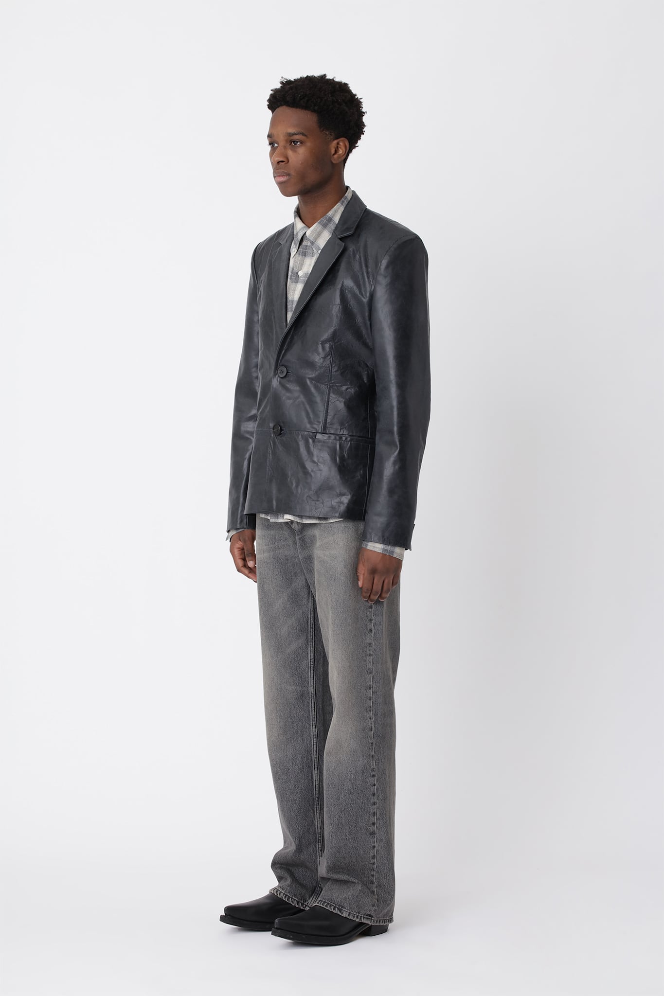 Oliver Leather Blazer - Black