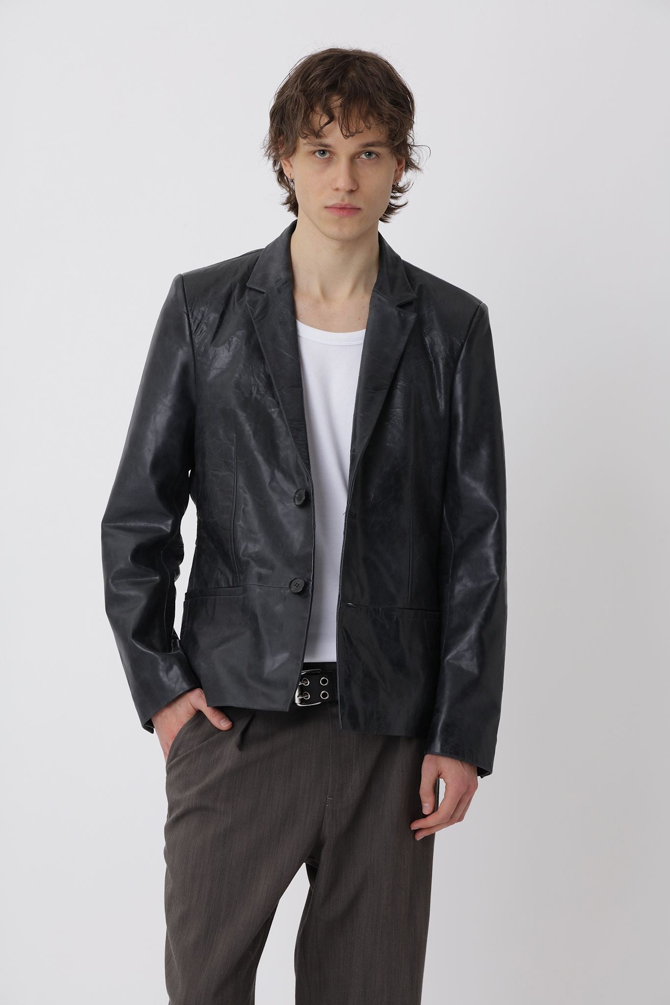 Oliver Leather Blazer - Black