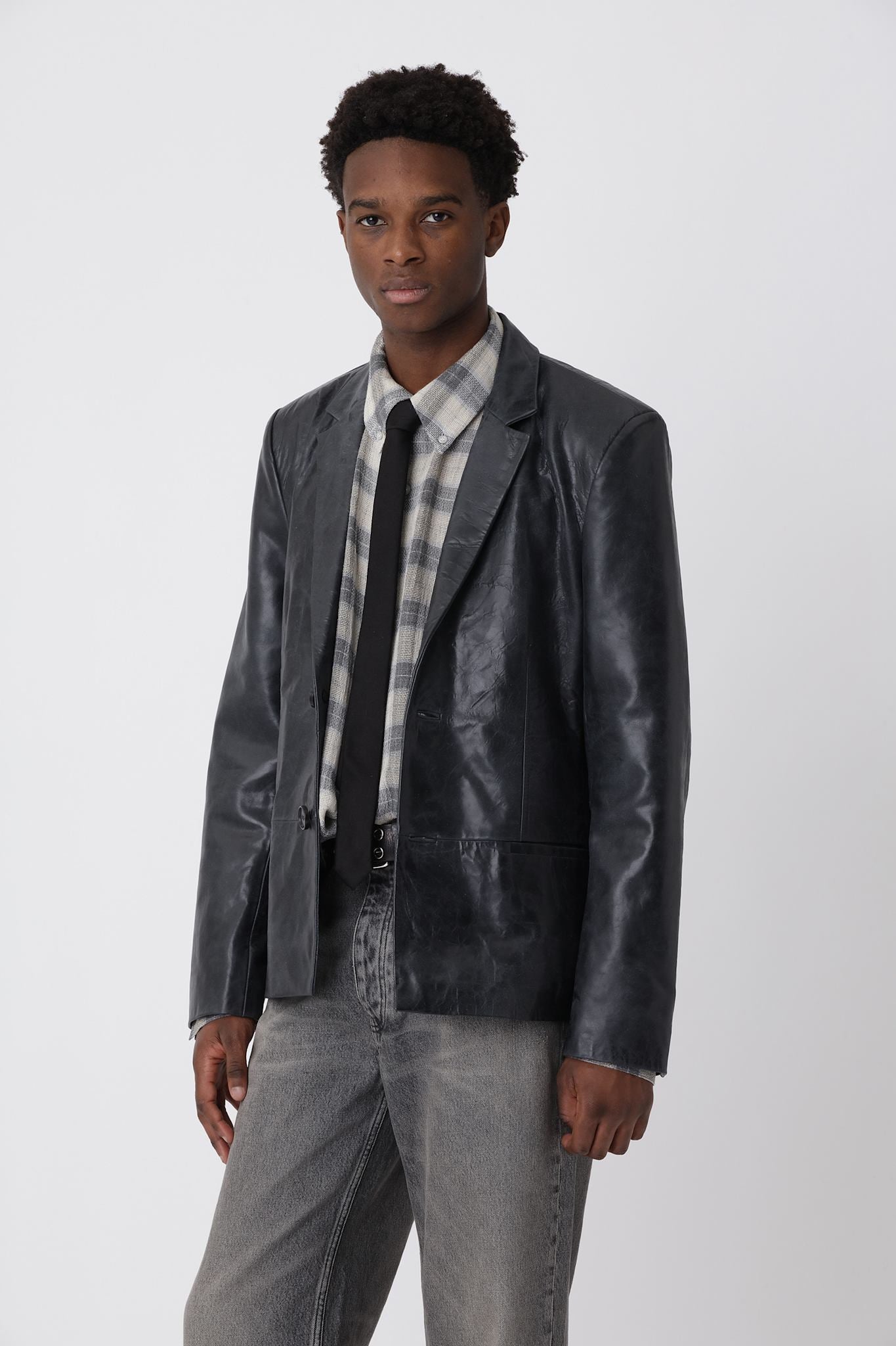 Oliver Leather Blazer - Black