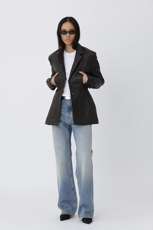 Silva Leather Blazer - Deep Brown