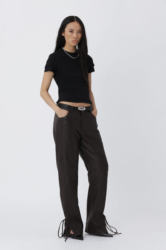 Bella String Leather Pants - Deep Brown