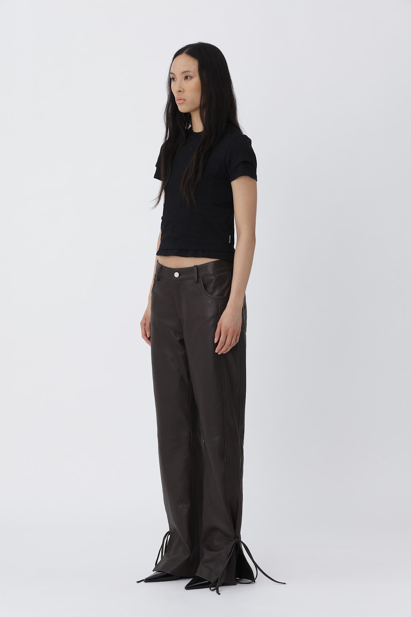 Bella String Leather Pants - Deep Brown