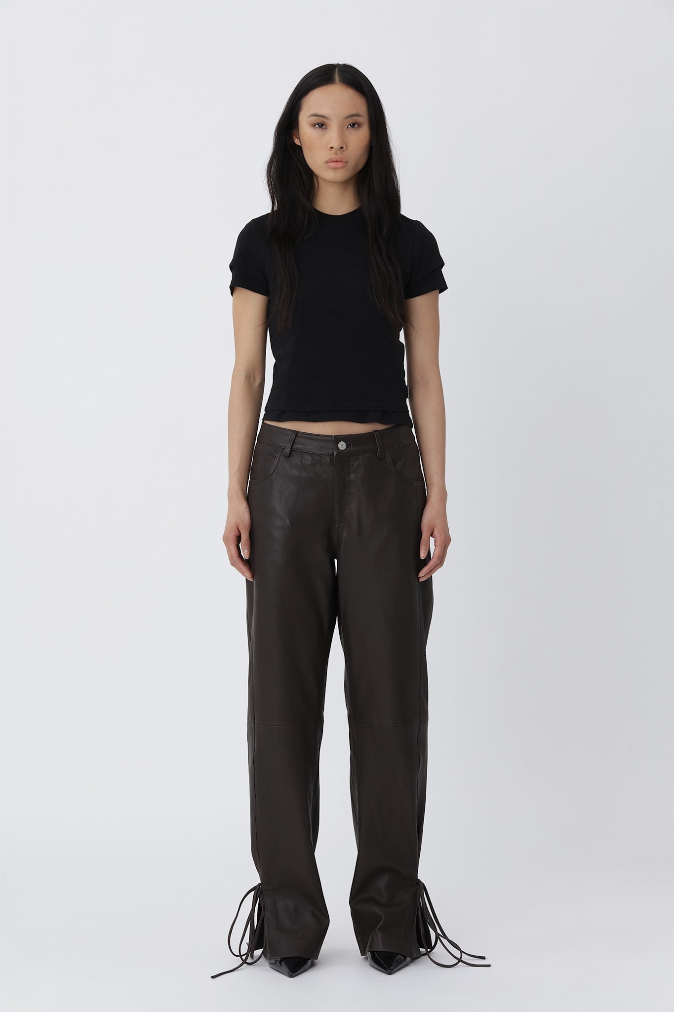 Bella String Leather Pants - Deep Brown