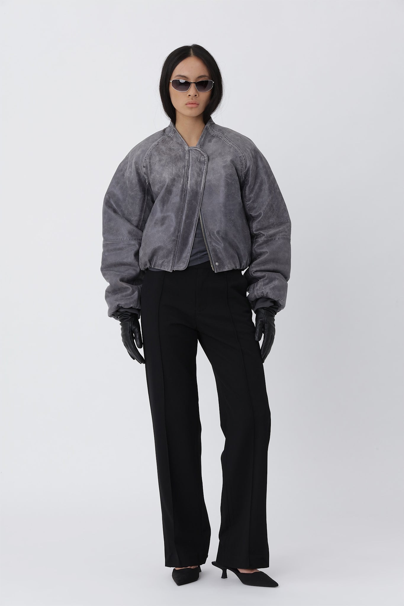 Ola leather Bomber jacket - Smoky Pearl GREY