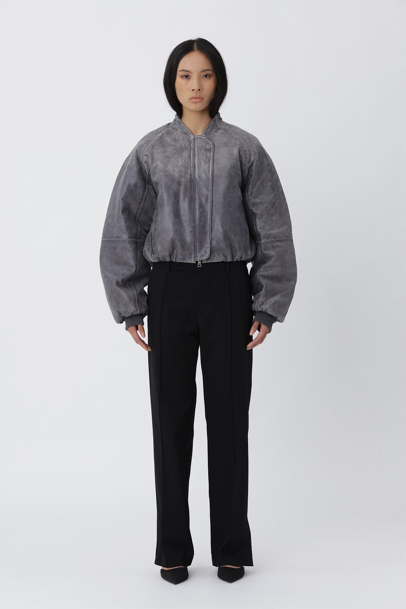 Ola leather Bomber jacket - Smoky Pearl GREY