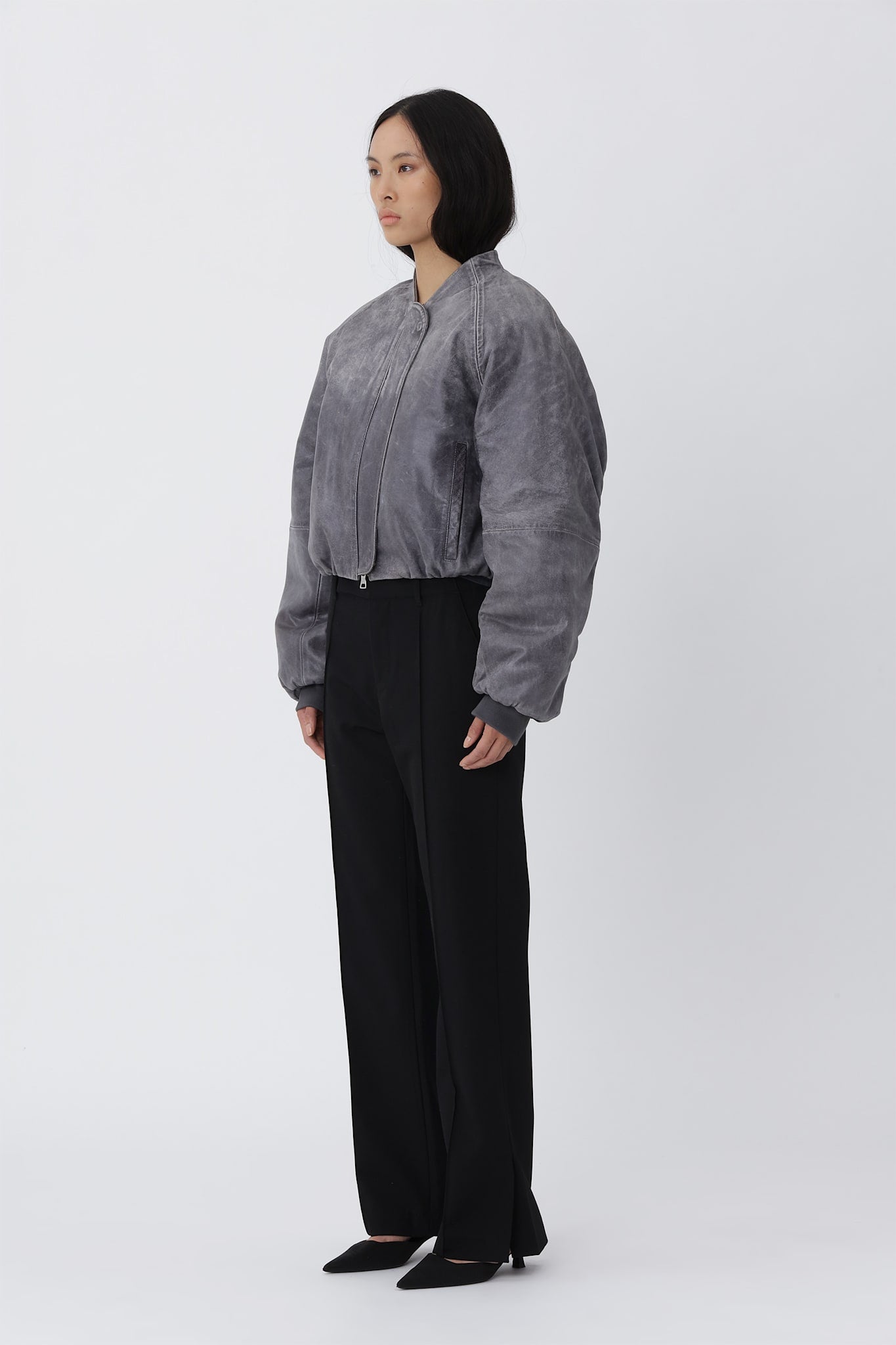 Ola leather Bomber jacket - Smoky Pearl GREY