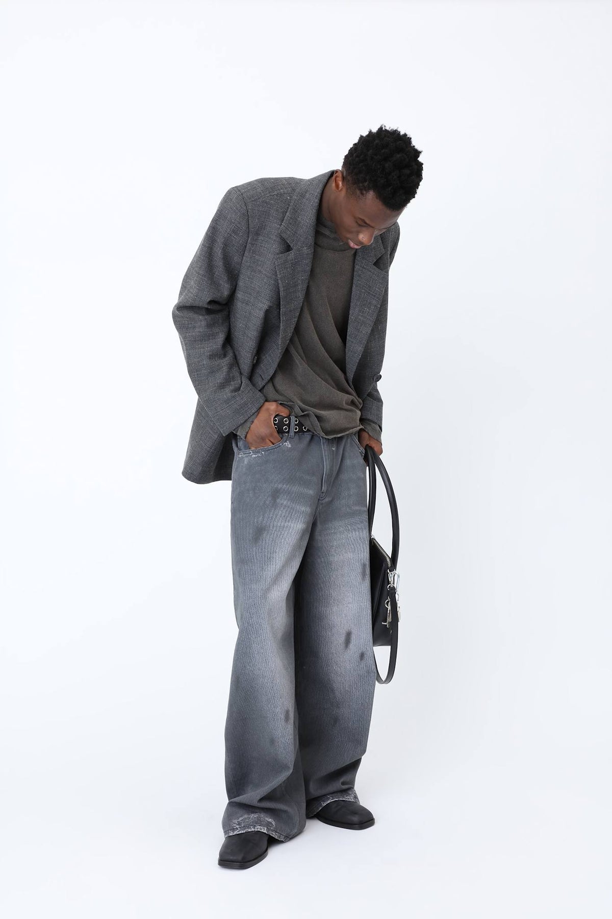 Lyon Black Printed Denim Jeans M