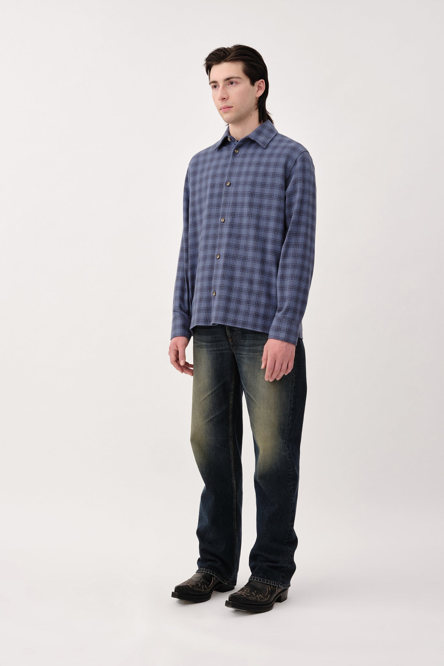 Won Hundred Men Blake NP Check Shirt Blue check