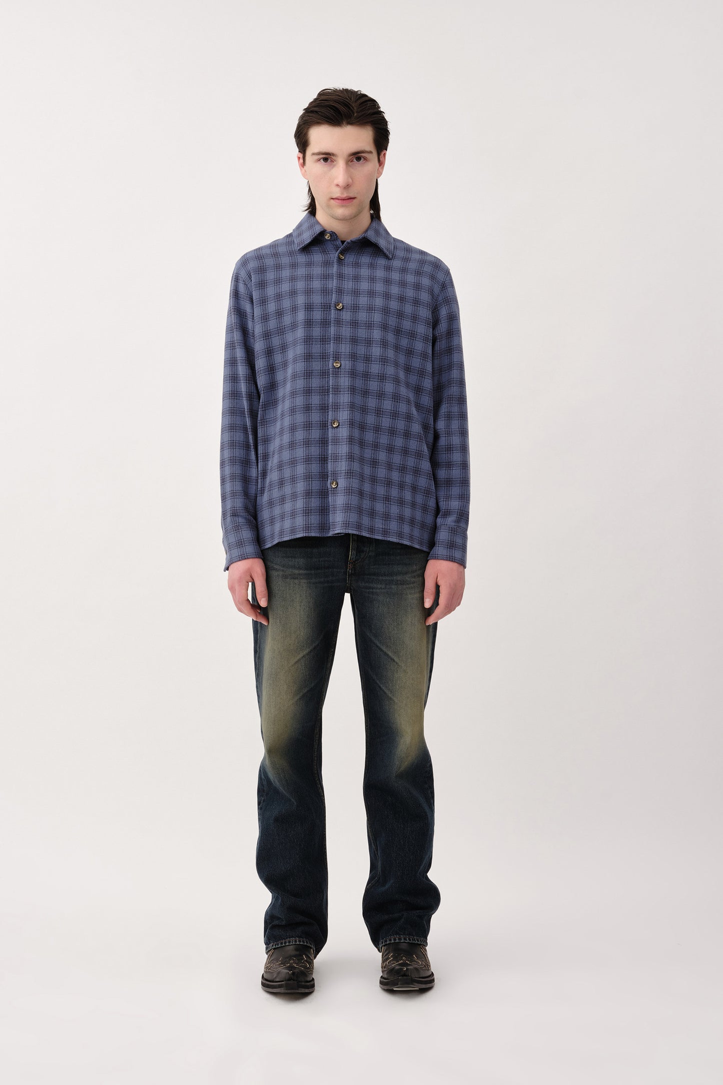 Won Hundred Men Blake NP Check Shirt Blue check