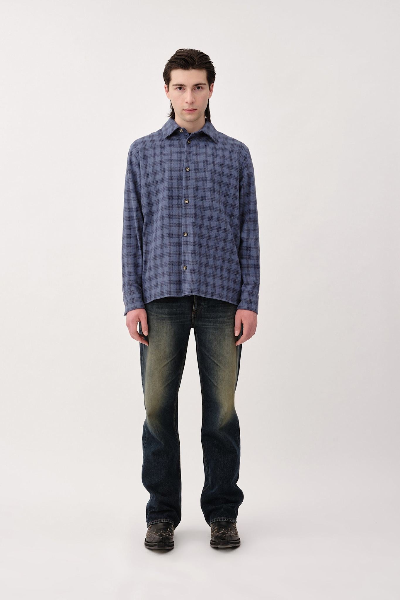Won Hundred Men Blake NP Check Shirt Blue check
