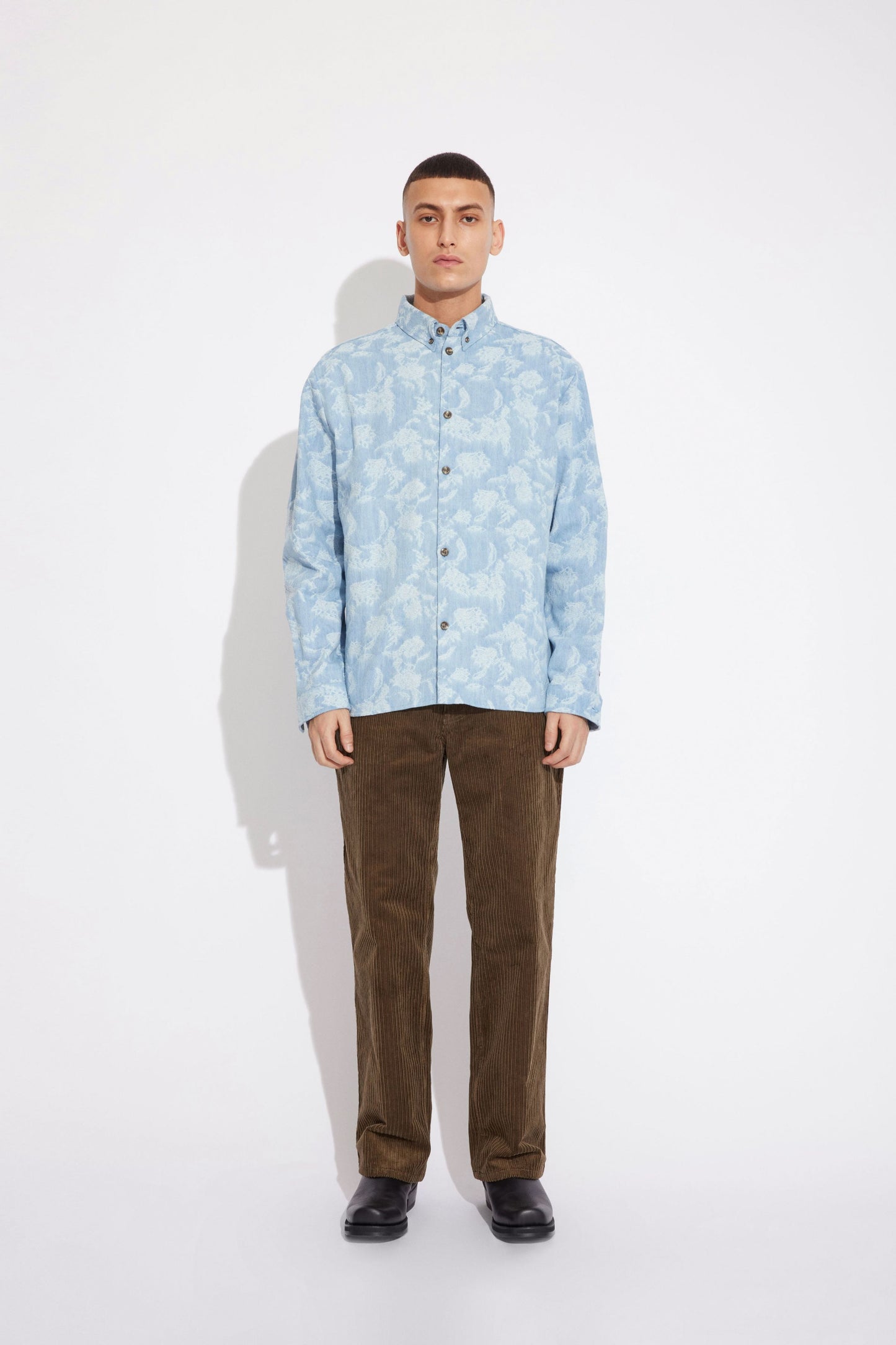 Won Hundred Men Box Shirt Shirt Light Blue embroidered