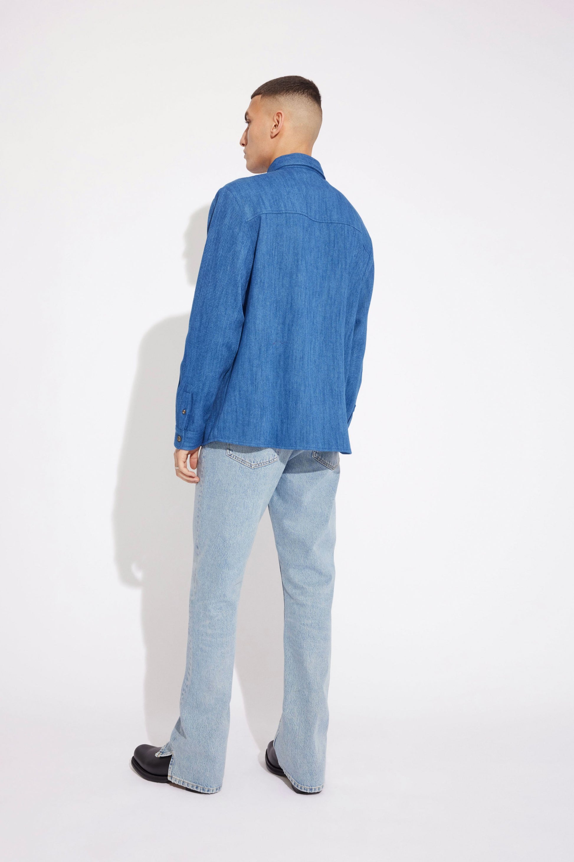 Won Hundred Men Box Shirt Shirt Blue Denim