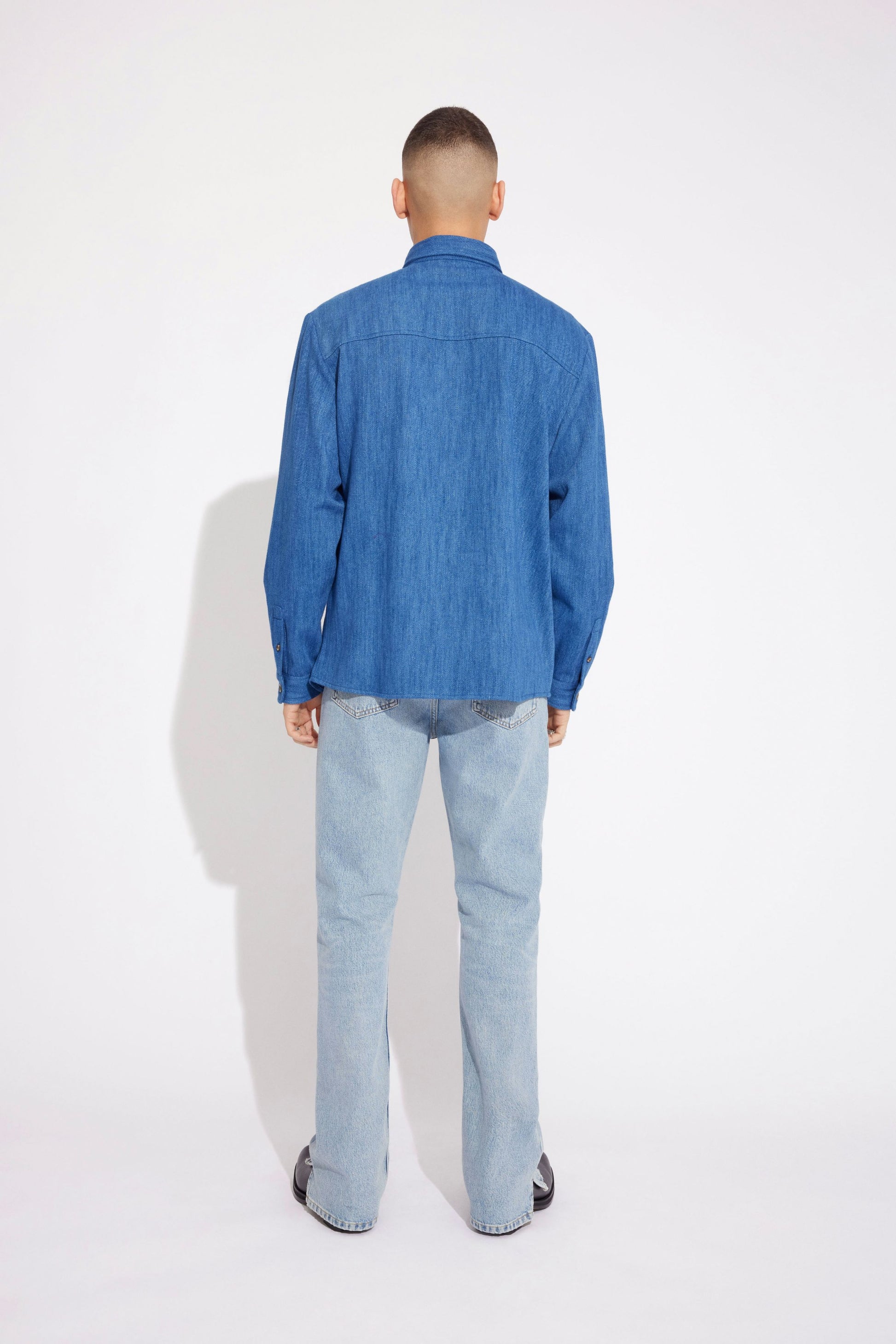 Won Hundred Men Box Shirt Shirt Blue Denim