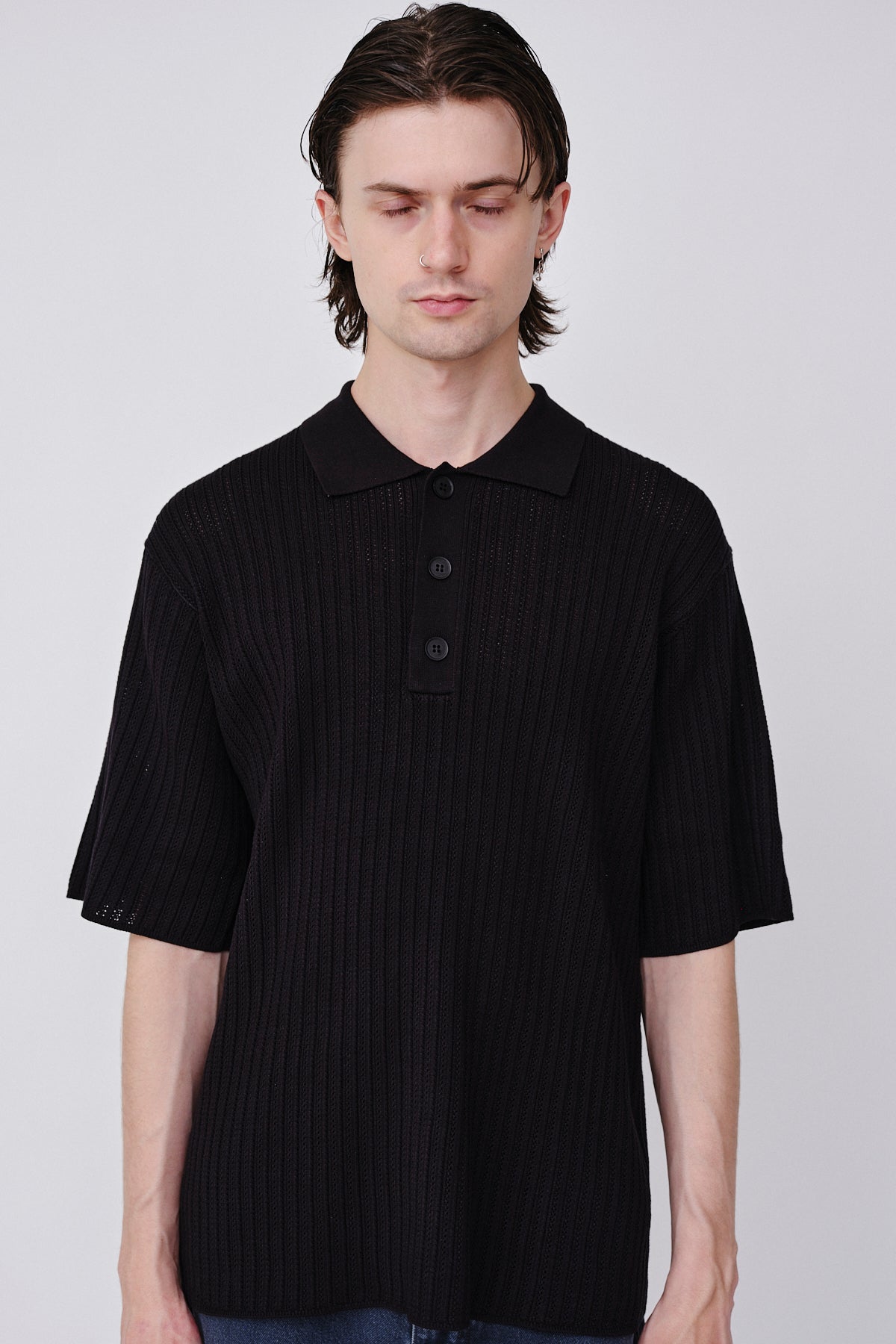 Won Hundred Men Eddie SS Pointelle Knitwear Black