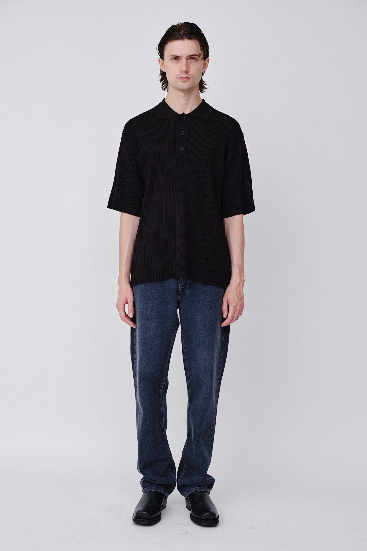 Won Hundred Men Eddie SS Pointelle Knitwear Black