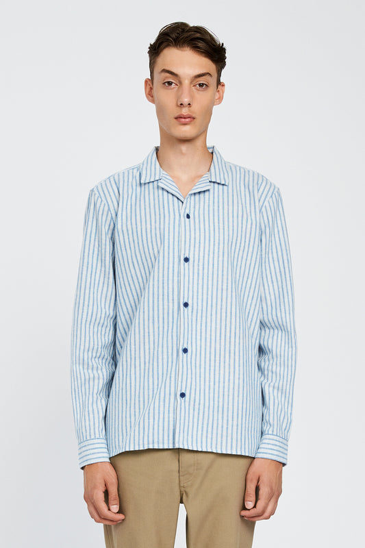 Won Hundred Men Kirby Long Shirt Blue Stripe