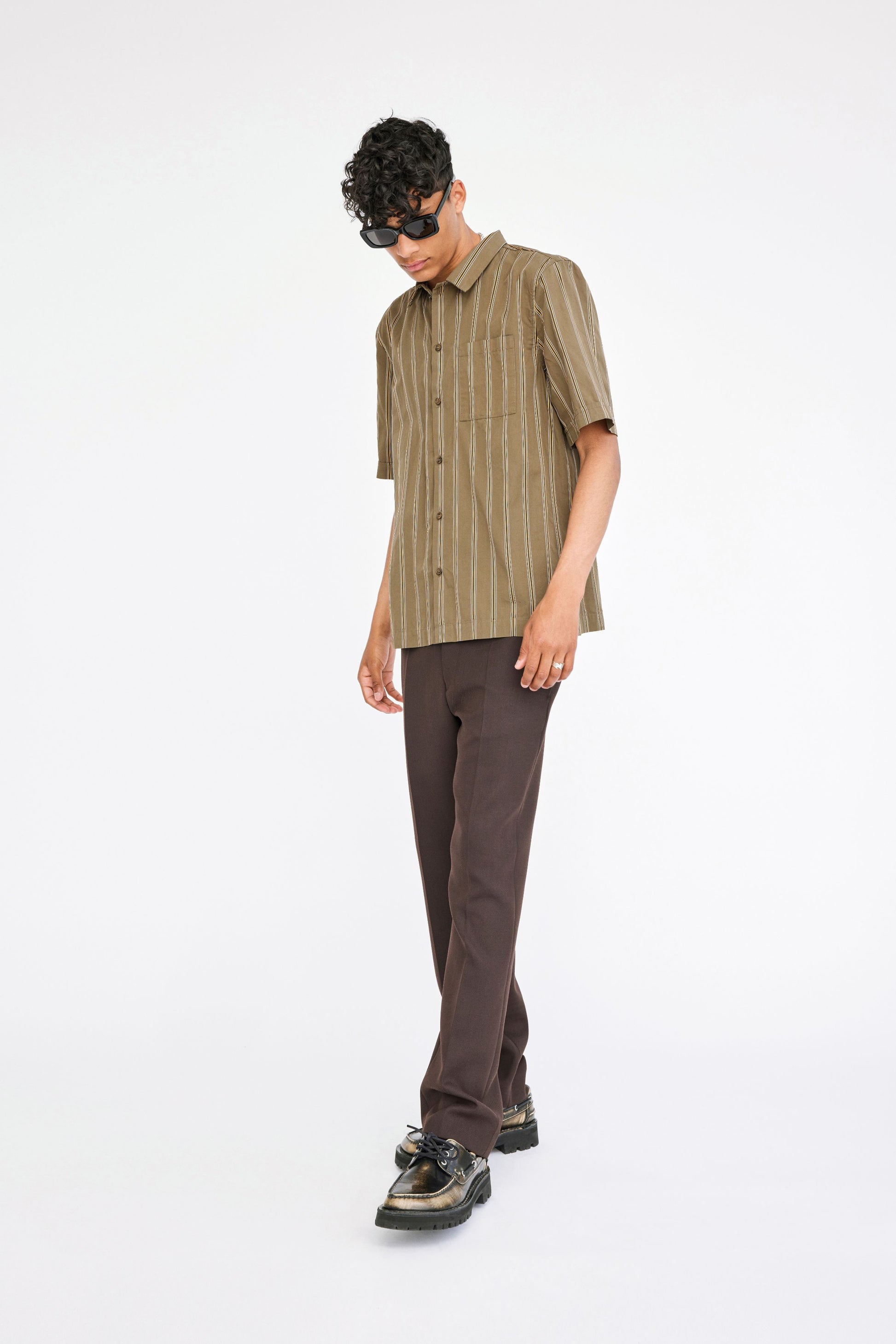 Won Hundred Men Kirk Shirt Shirt Brown Stripe