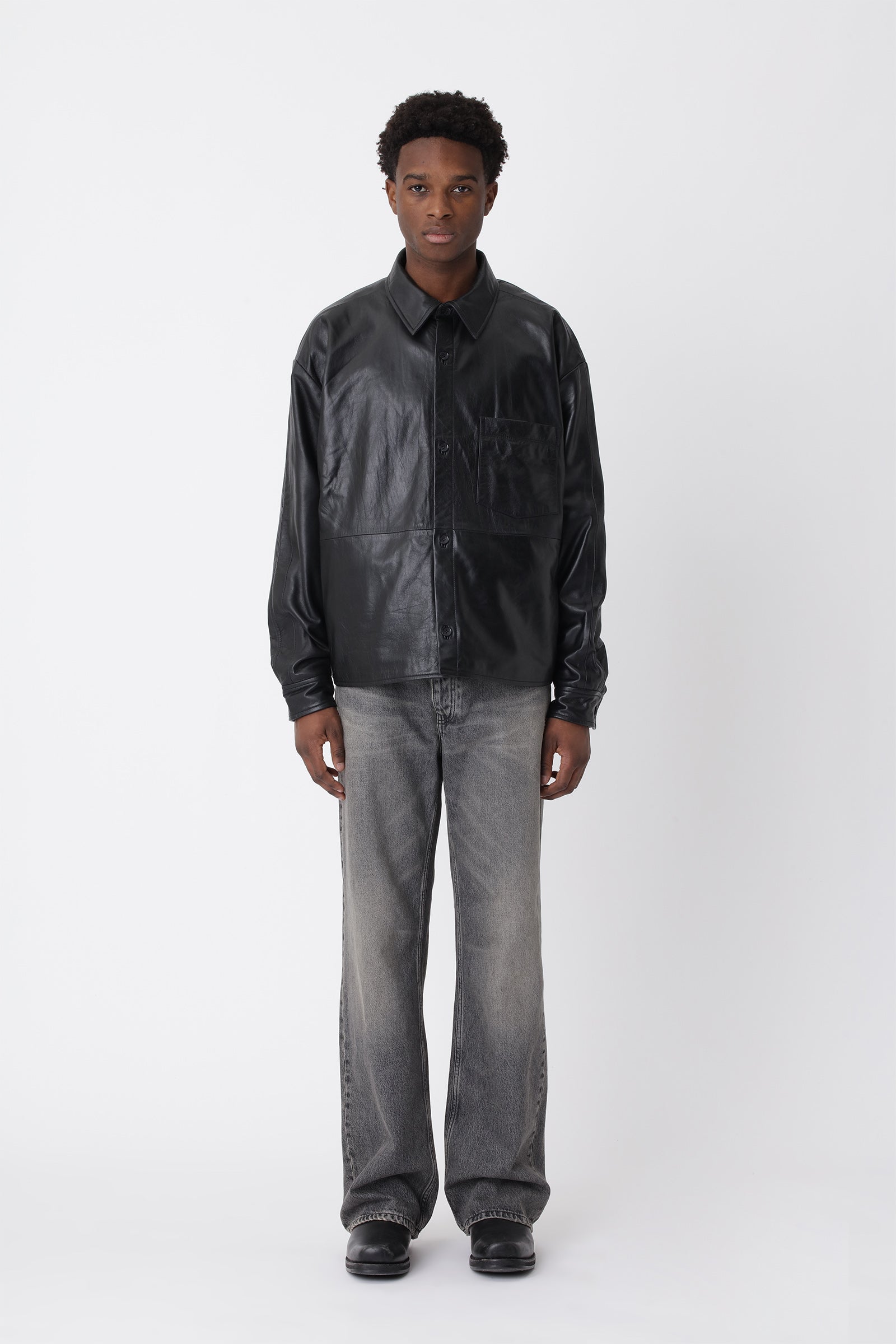 Won Hundred Men Leo Leather Shirt Shirt