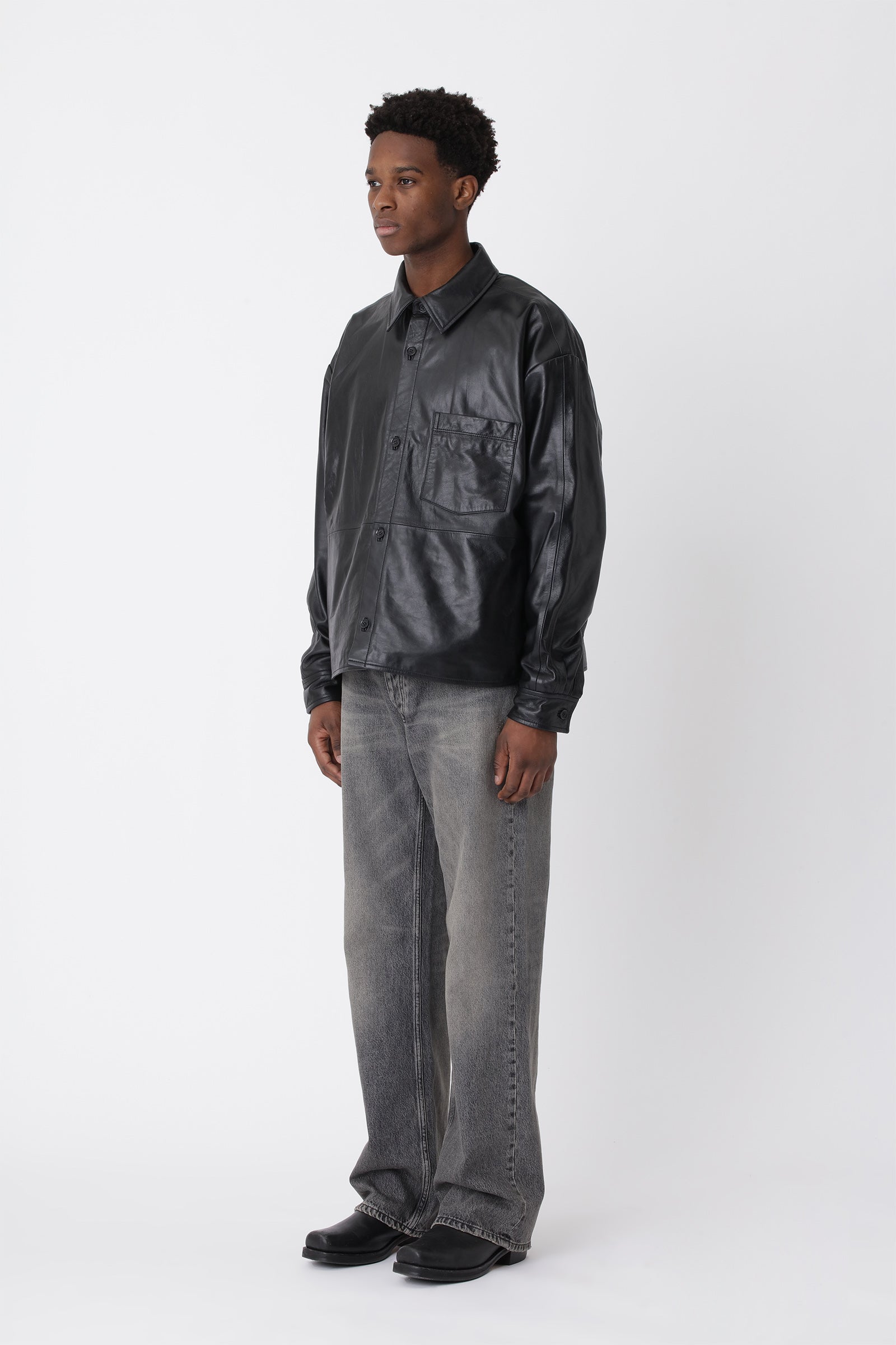 Won Hundred Men Leo Leather Shirt Shirt