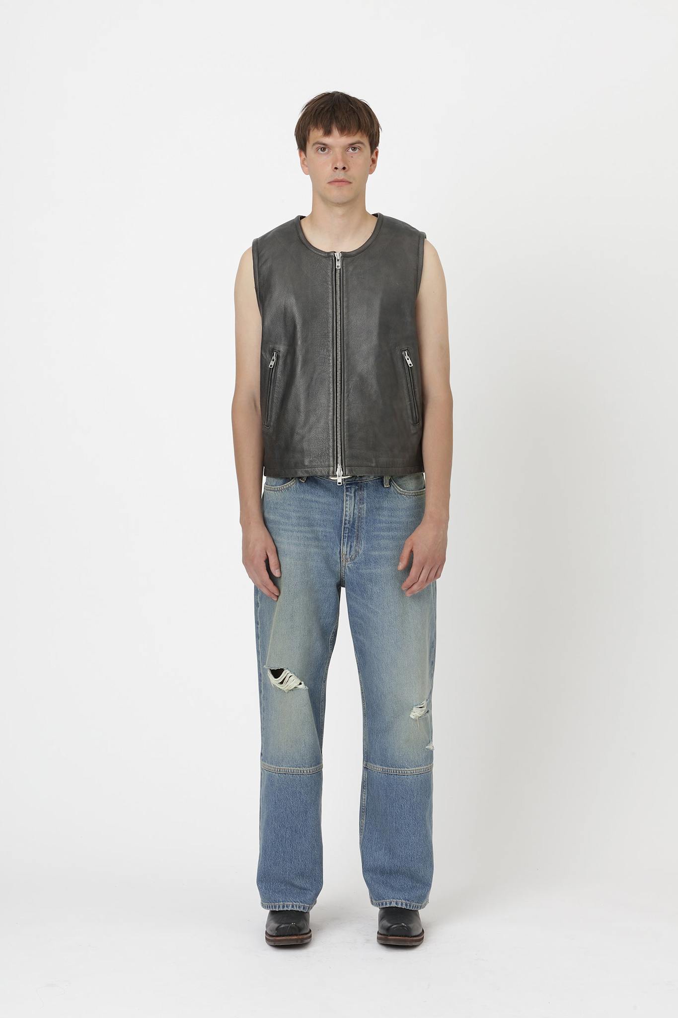 Won Hundred Men Lupin Leather Vest Vest Black