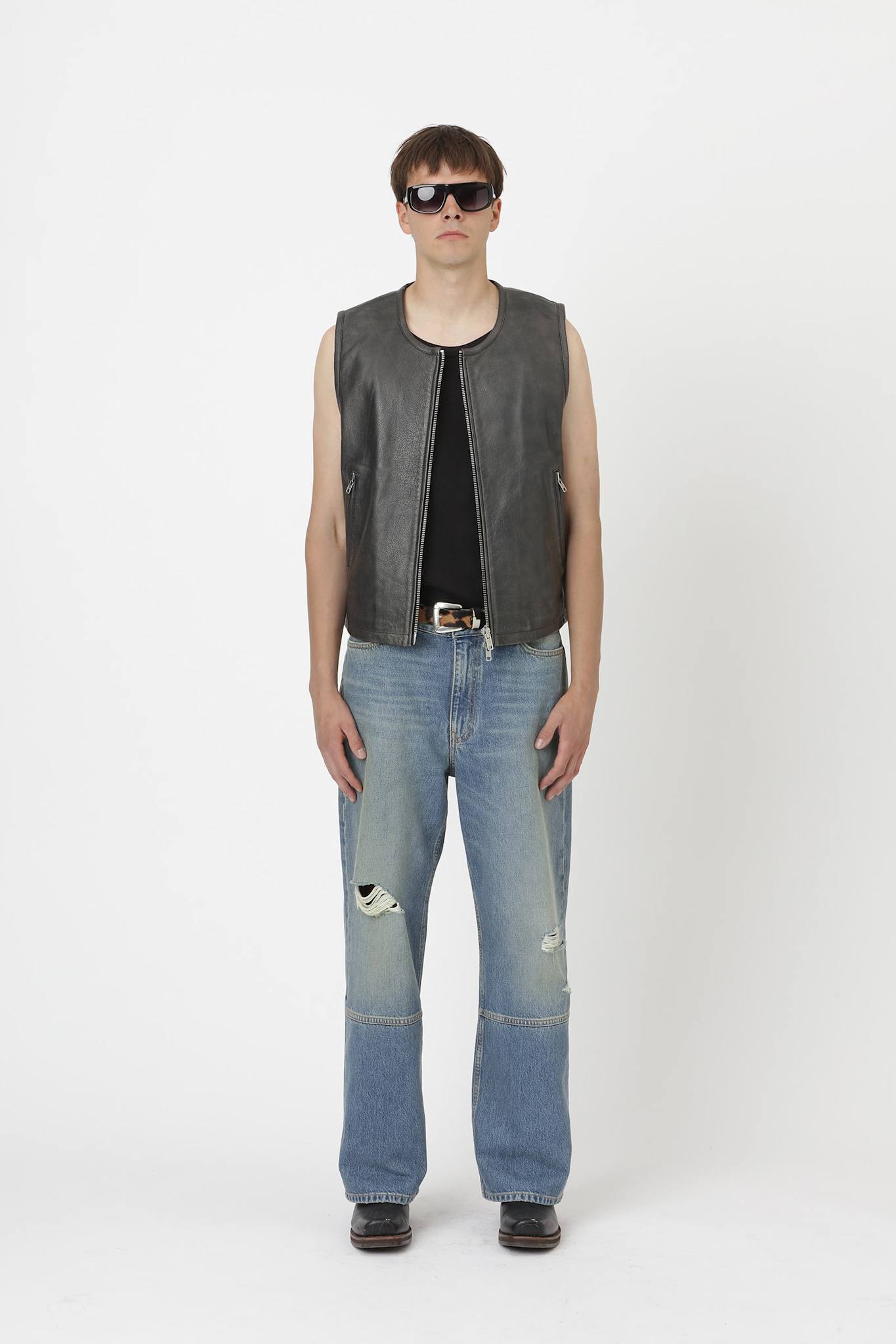 Won Hundred Men Lupin Leather Vest Vest Black