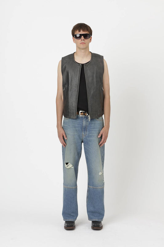 Won Hundred Men Lupin Leather Vest Vest Black