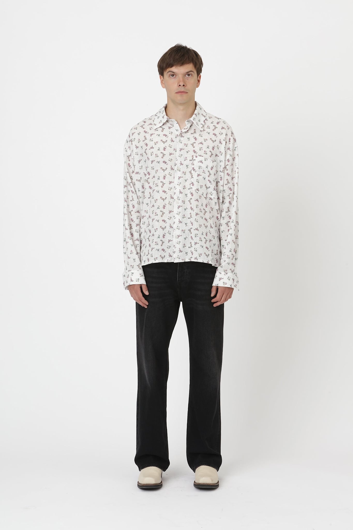 Won Hundred Men Maza Flower Shirt White Flower