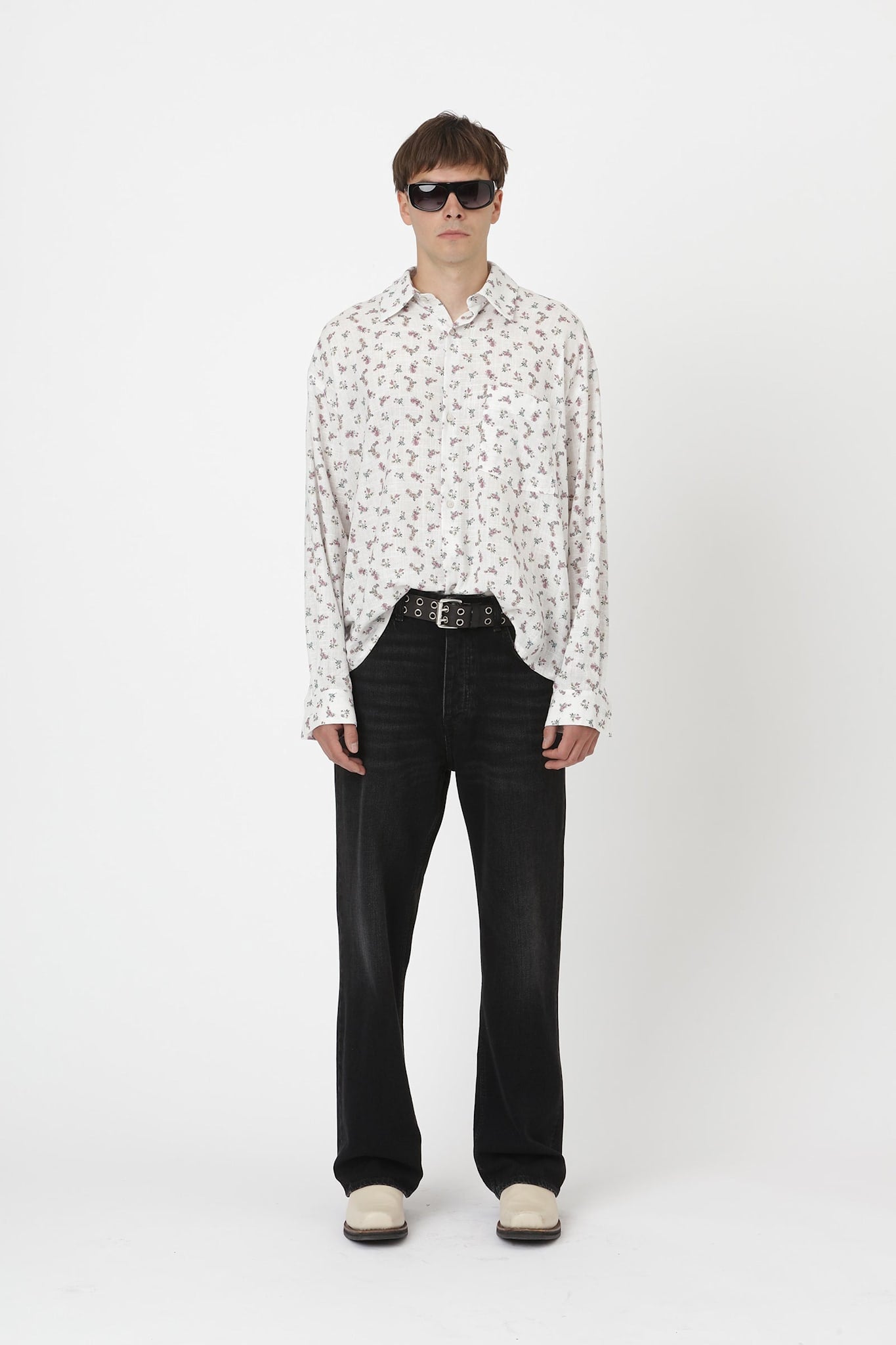 Won Hundred Men Maza Flower Shirt White Flower