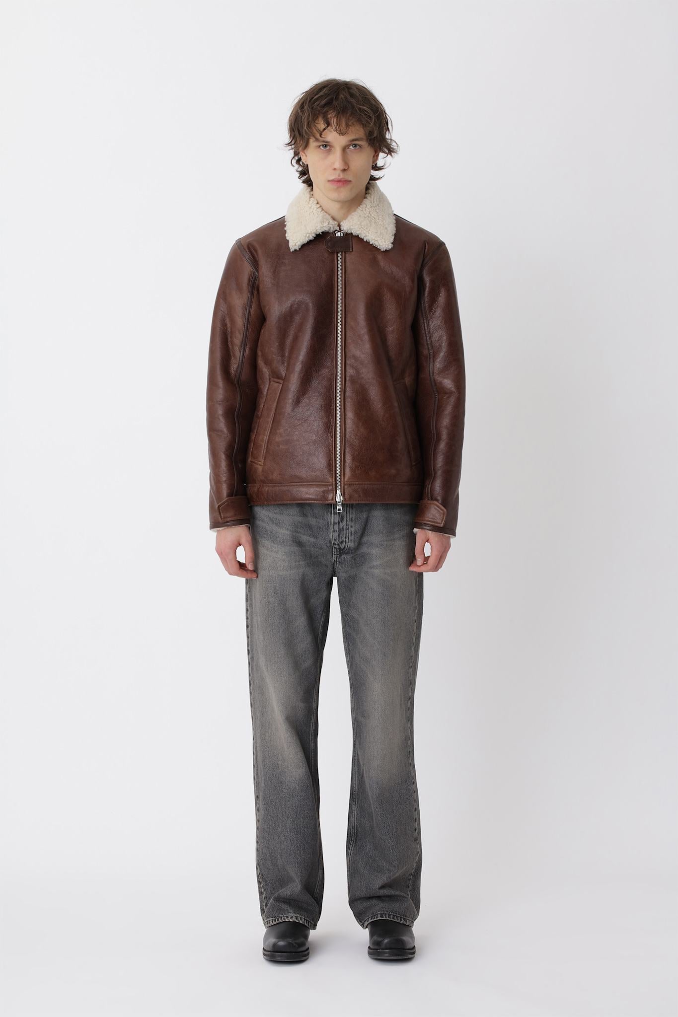 Palma Shearling Jacket M - Pawn Brown
