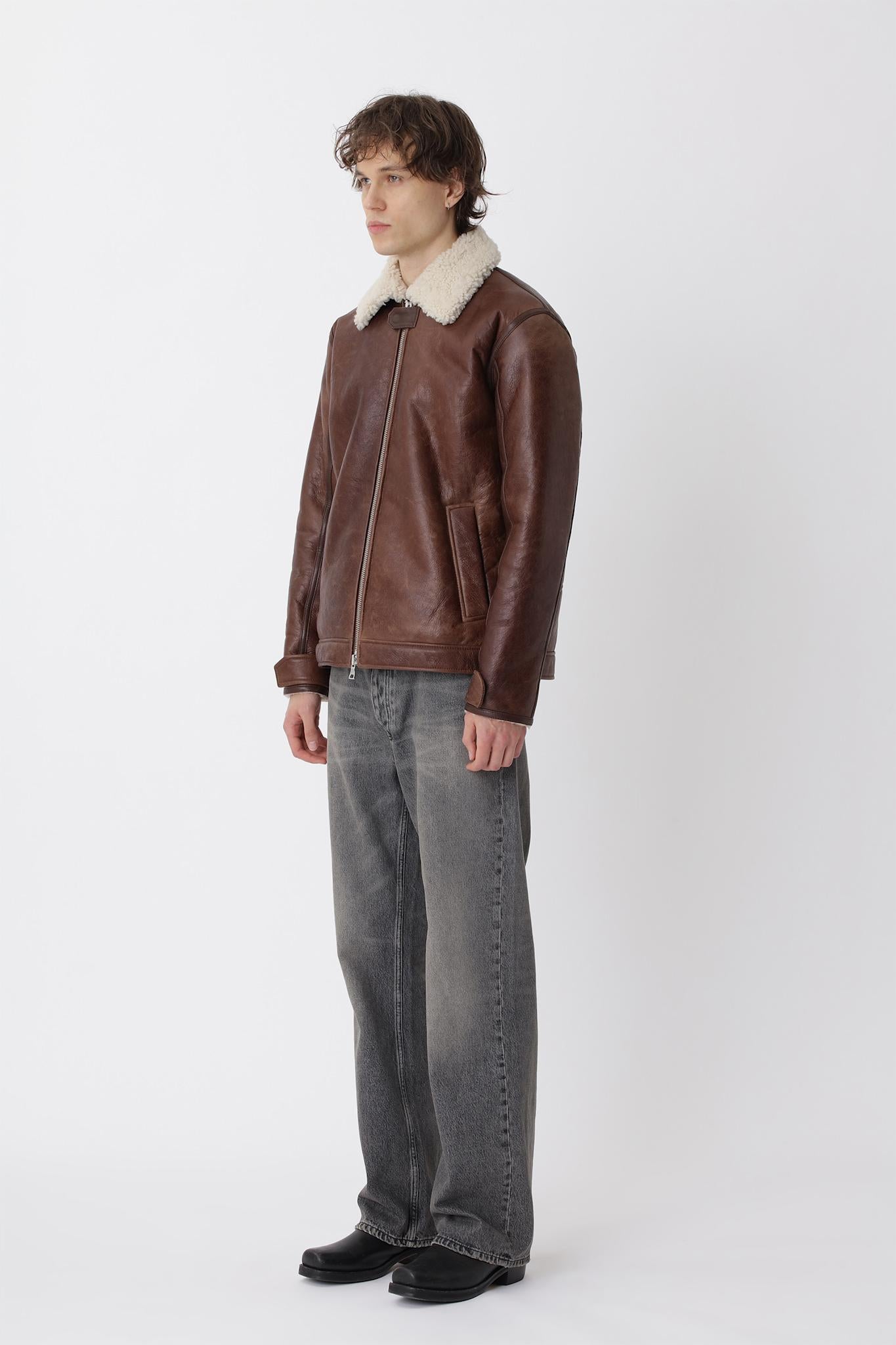 Palma Shearling Jacket M - Pawn Brown