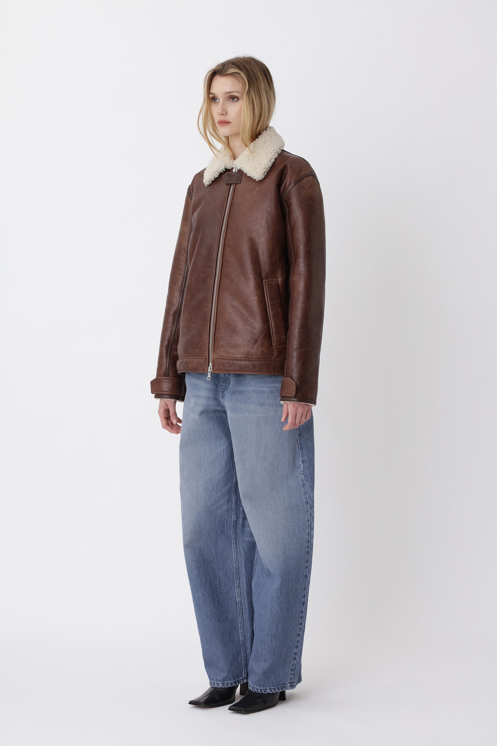 Won Hundred Unisex Palma Shearling Jacket W Leather Garment Pawn Brown