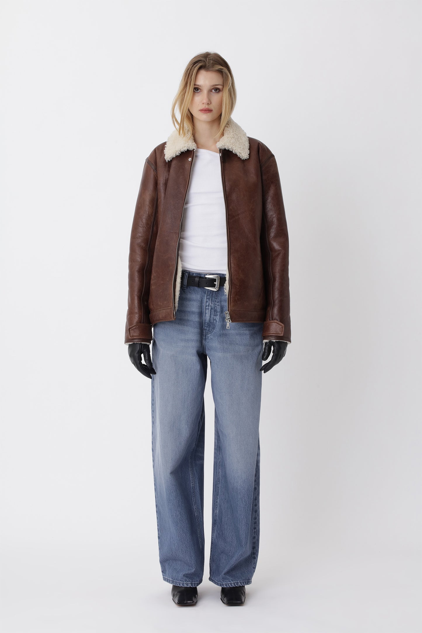 Won Hundred Unisex Palma Shearling Jacket W Leather Garment Pawn Brown