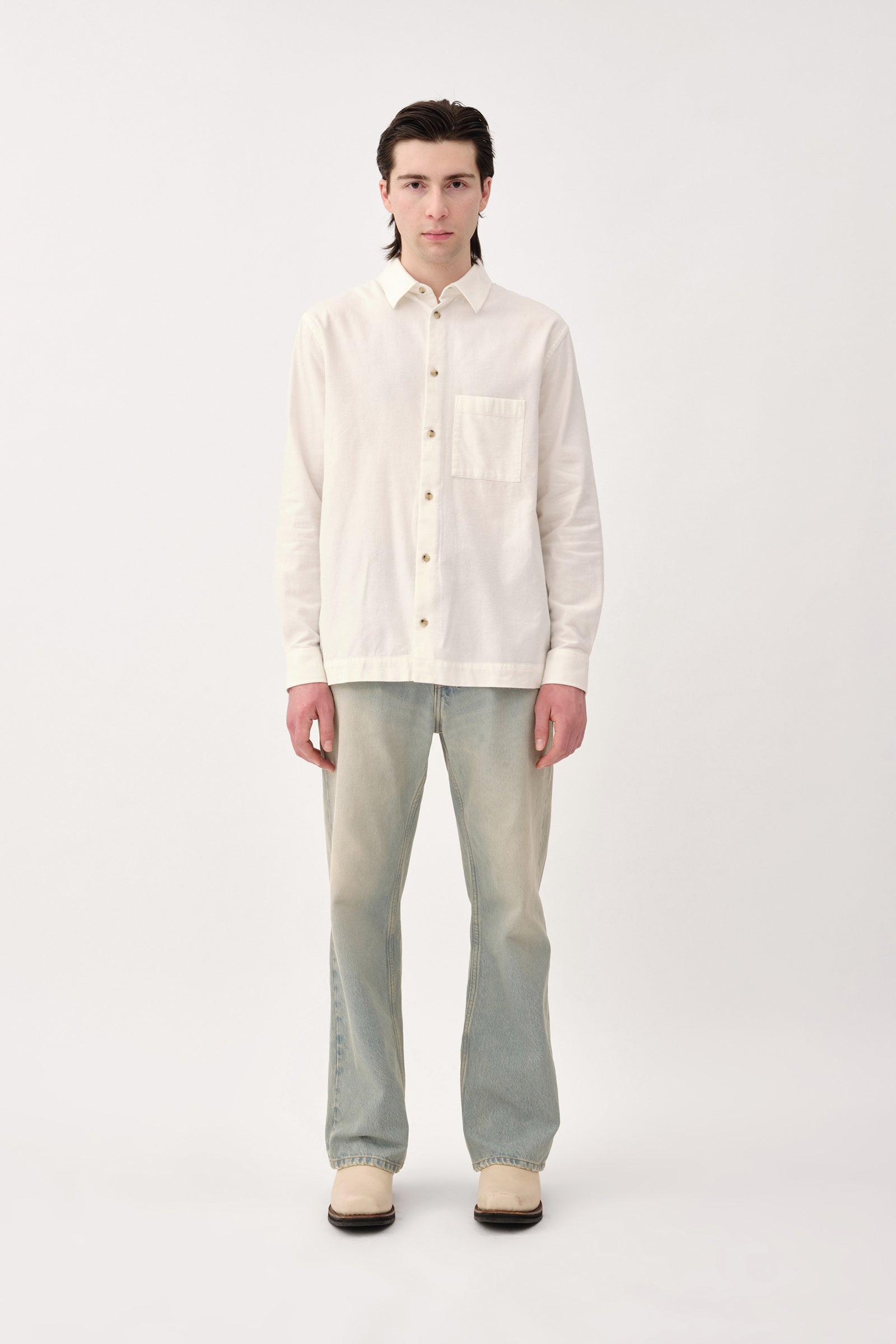 Won Hundred Men Penzo Brushed Flannel Shirt Off White