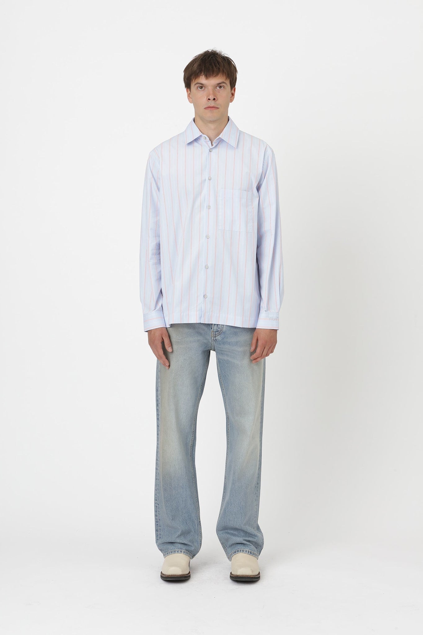 Won Hundred Men Penzo Stripe Shirt Blue Red Stripe