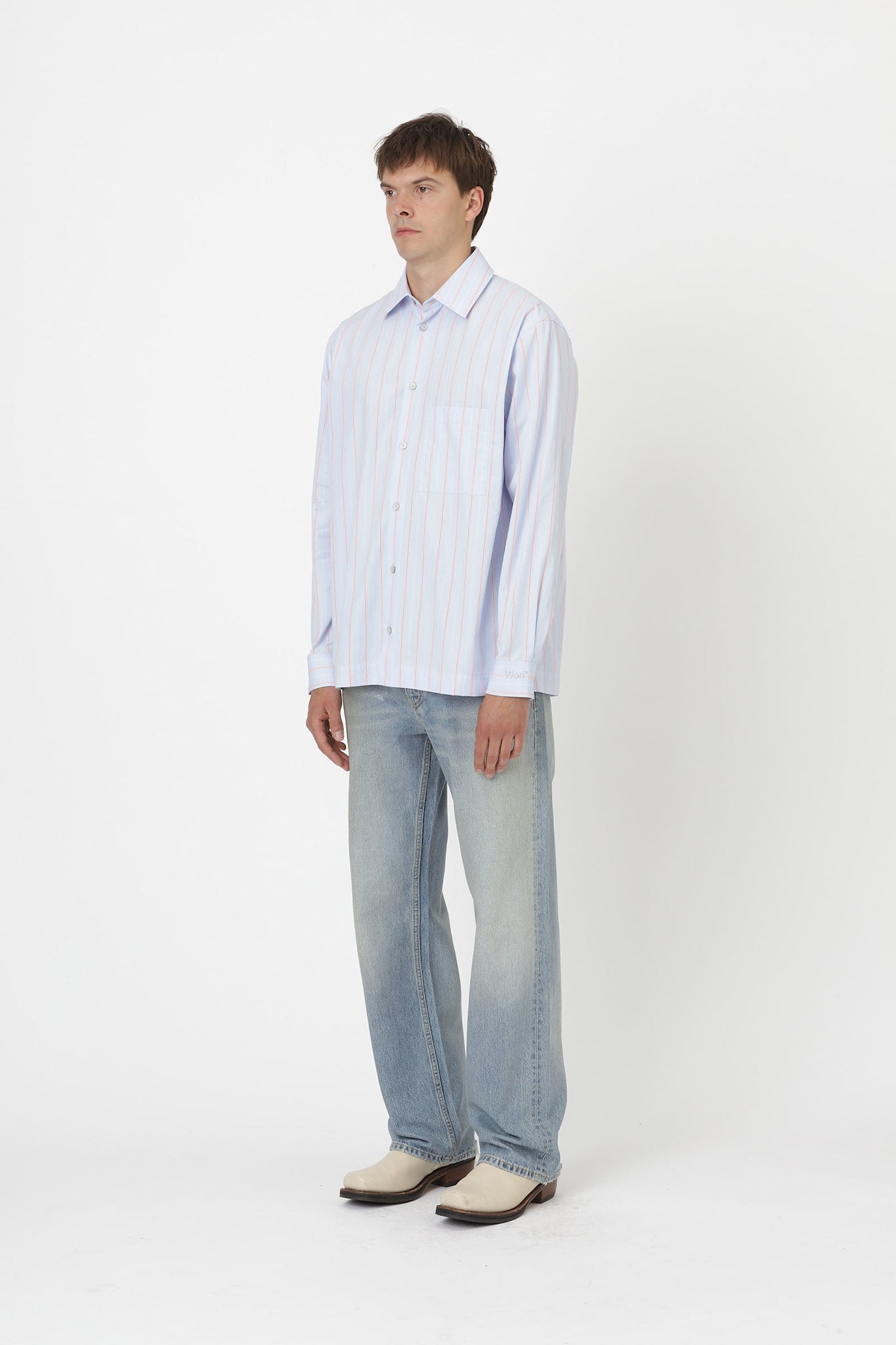 Won Hundred Men Penzo Stripe Shirt Blue Red Stripe