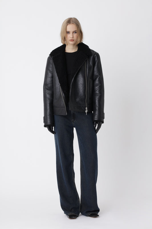 Won Hundred Women Pila Shearling Jacket Leather Garment Black