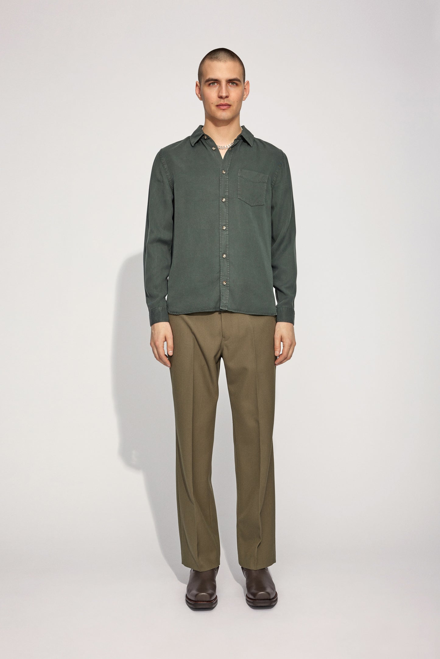 Won Hundred Men Poul Shirt Shirt Dark Green