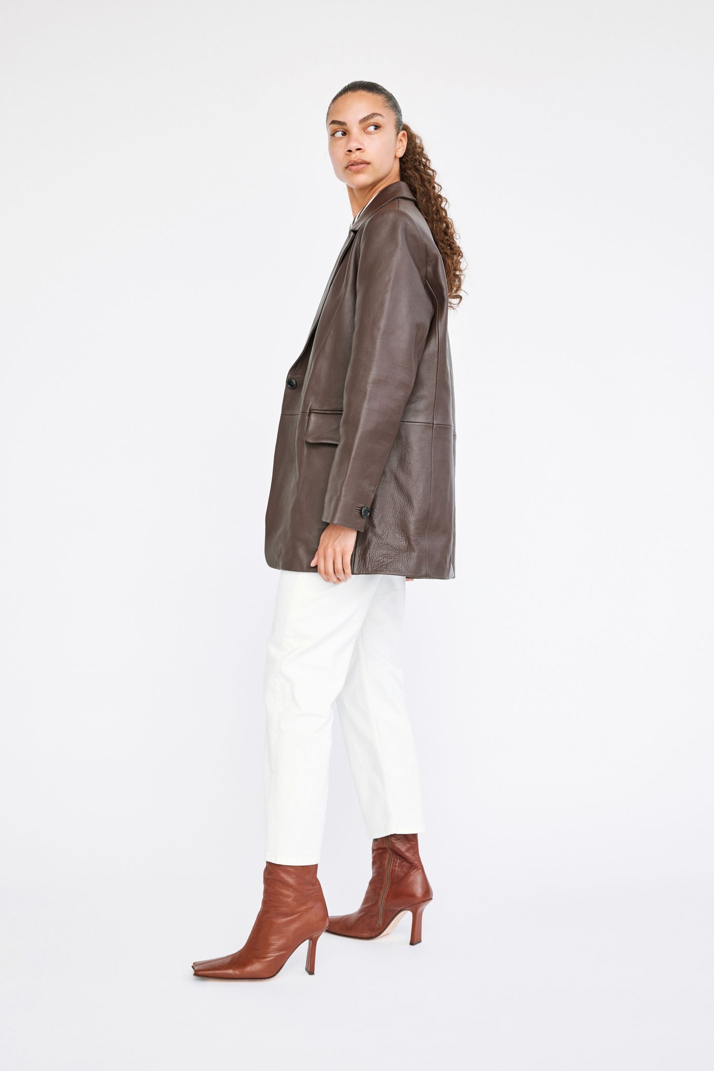 Won Hundred Women Scout Jacket Leather Garment Coffee Bean