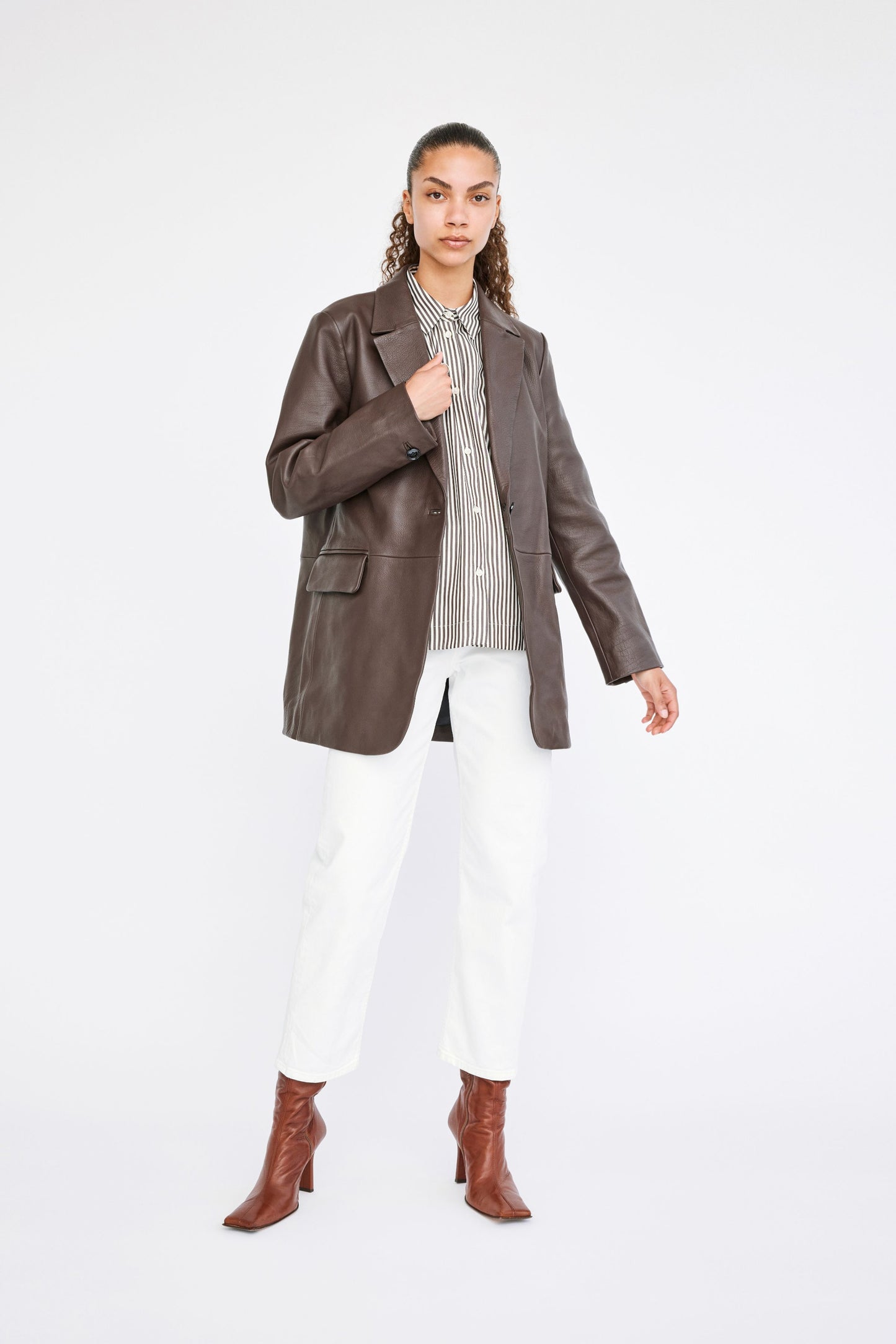 Won Hundred Women Scout Jacket Leather Garment Coffee Bean