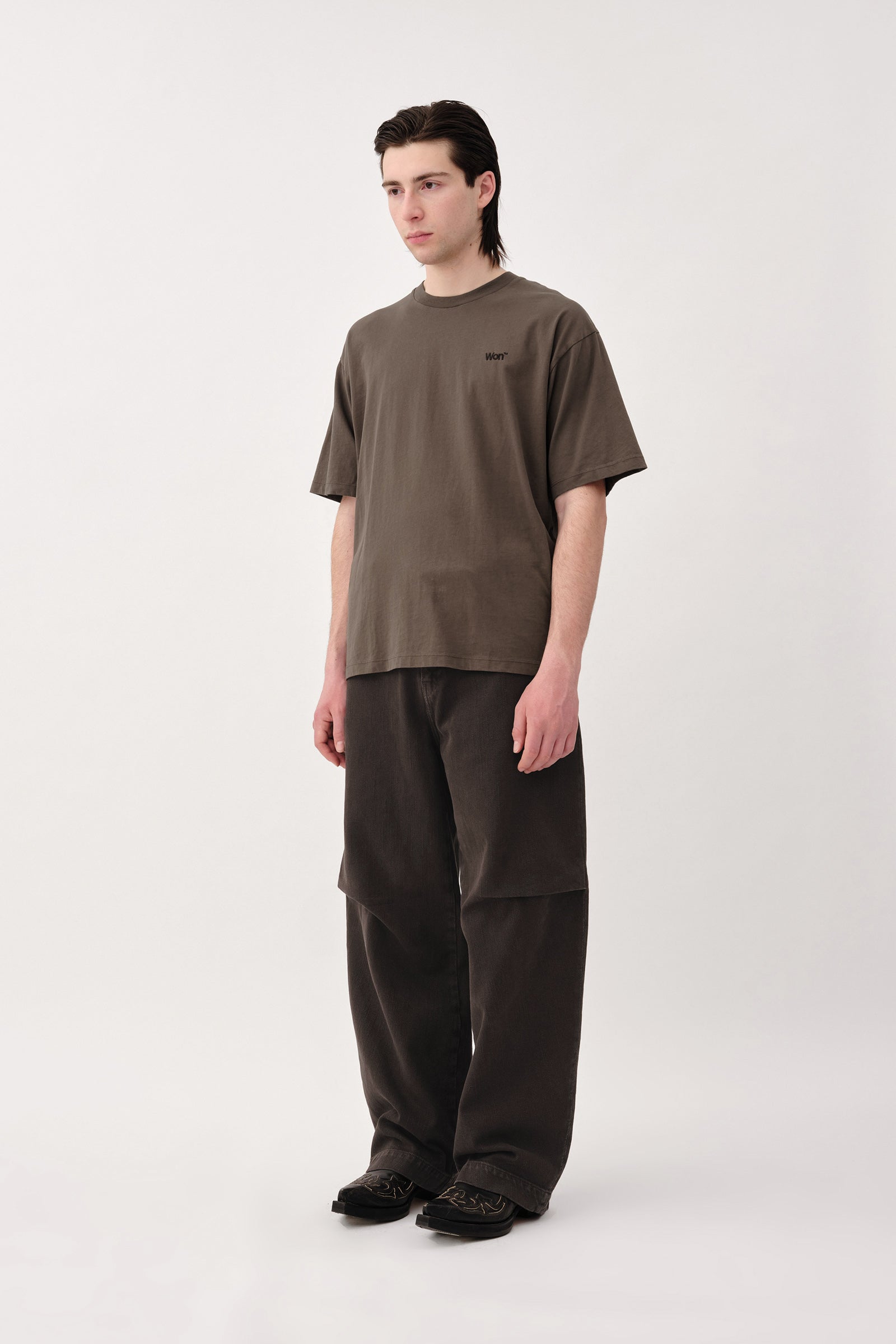 Won Hundred Men The Staff Tee Embroidery M T-shirt Black Olive